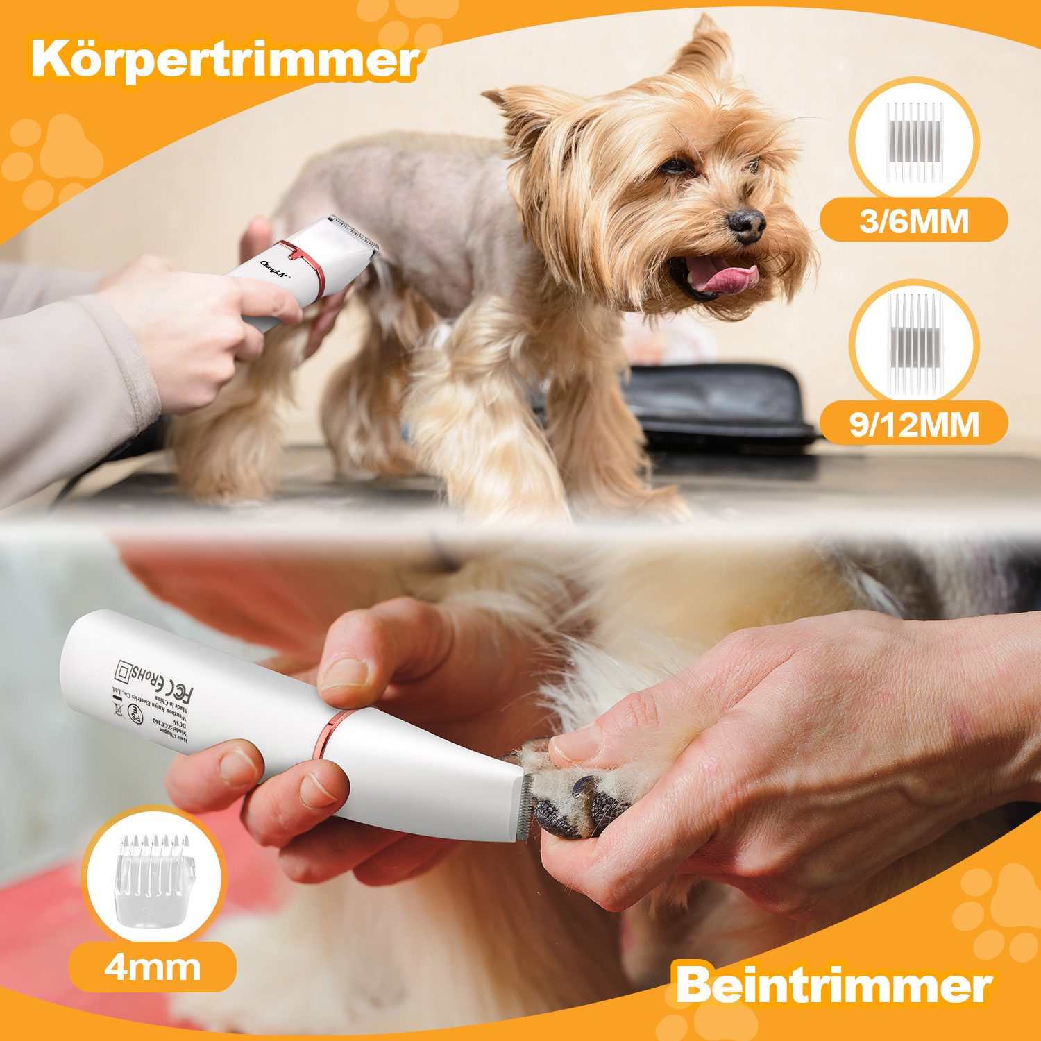 CkeyiN Hundeschermaschine multifunktionale kabellose Tierhaarschneidemaschinen Set leise, mit Nagelknipser und Entwirrungskamm, für Hunde, Katzen, Haustiere mit dichtem/verfilztem Fell