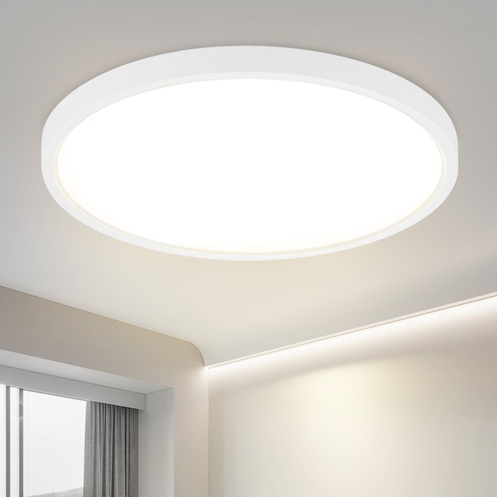 ZMH LED Deckenleuchte Schwarz/Weiß Rund Deckenlampe 24W Flach für Flur Wohnzimmer, LED fest integriert, 4000k, Ø30CM, Badezimmer, für Bad Küche, Weiß