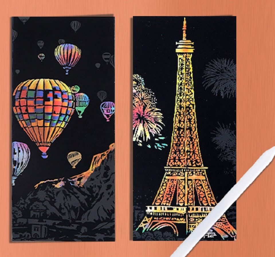 101DIYStudio Kreativset Kratzbilder Scratch Card 12 Stück, Stilvoll und Einzigartig, (16 cm x 7 cm, Inkl. Stift), Verschiedene Landschaften