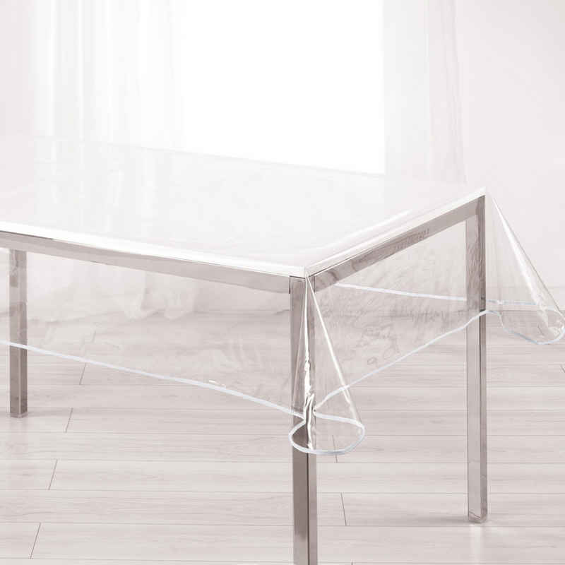Sanixa Gartentischdecke Tischdecke PVC Transparent Weiß 140 x 240 cm Tischtuch Kunststoff (Tischschutz Durchsichtig), Gartentischdecke Balkontischdecke Tischtuch Wachstischdecke
