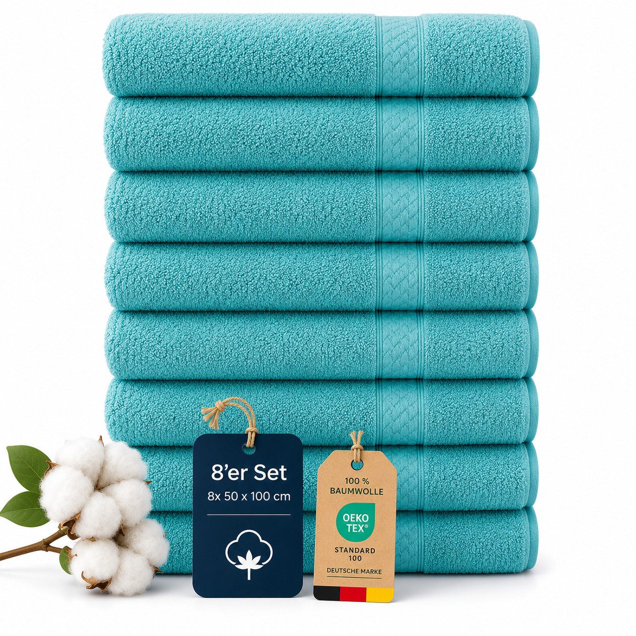 Komfortec Handtuch Set 8x Premium Handtuch Set - 50x100 cm, Frottee (8-St), 100% Baumwolle, mit Bordüre, Weich, Hotelqualität