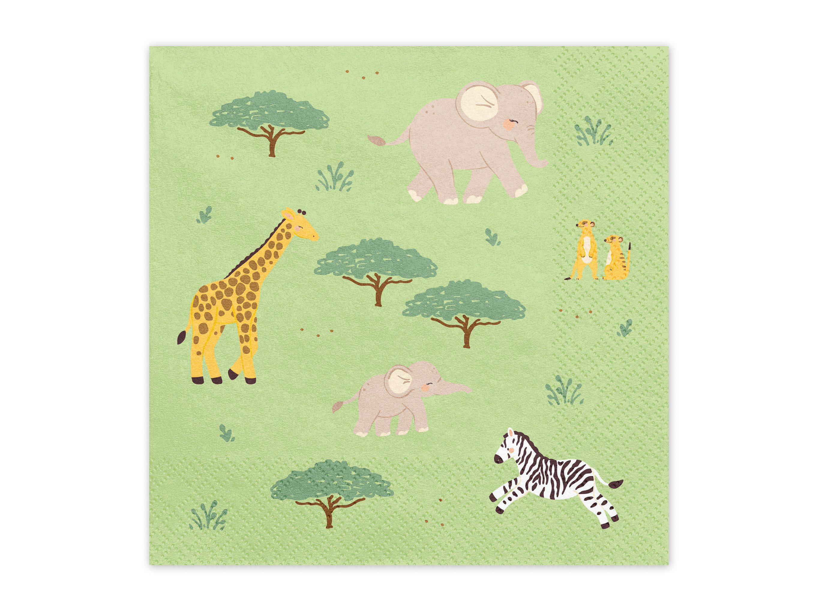 partydeco Papierserviette, Servietten Papier 33x33cm 2-lagig 12 Stück Safari Tiere Grün / Orange