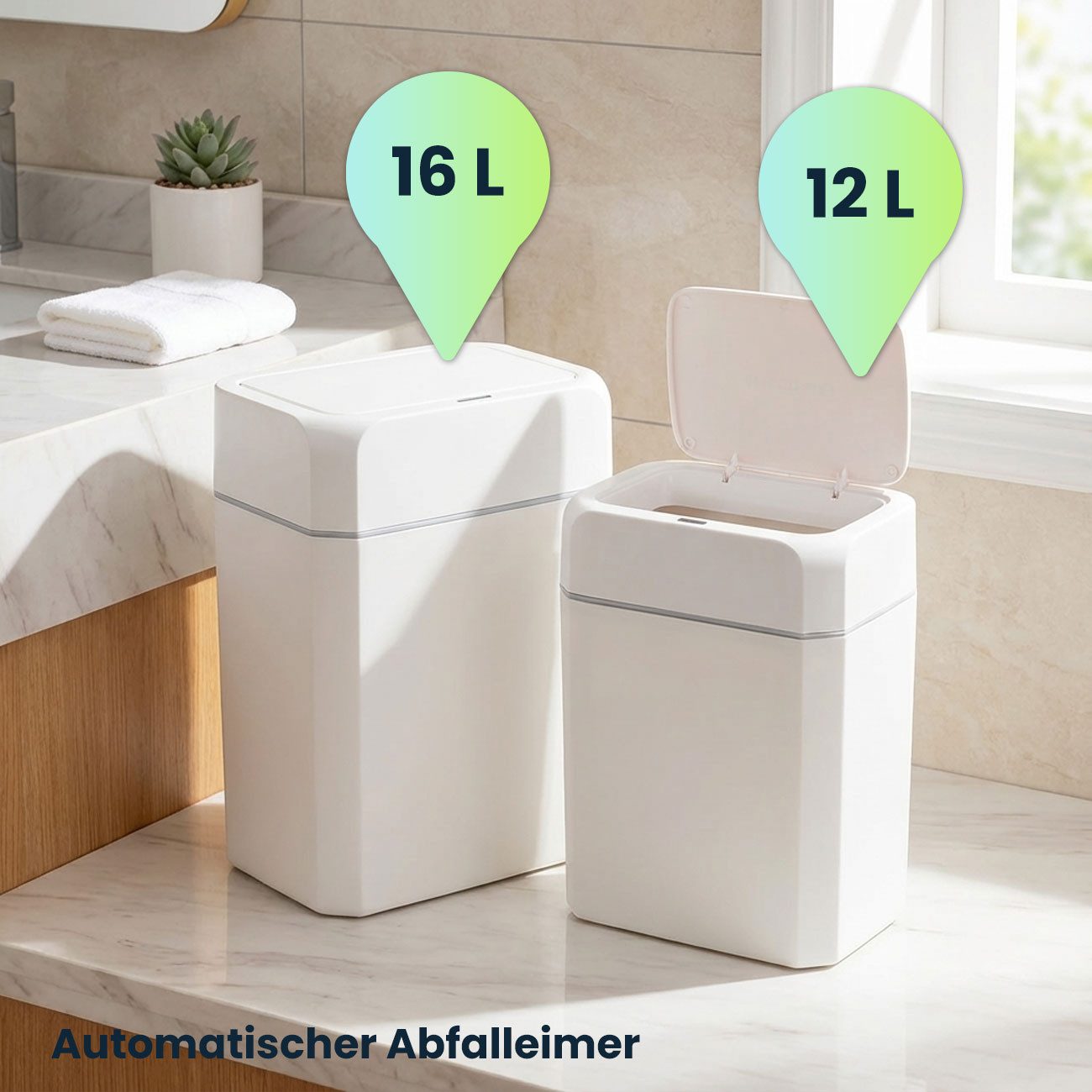 shop'n smile ideoon Mülleimer Premium Sensor Abfalleimer Set 12L & 16L automatisch Bewegungssensor, Sensor-Abfalleimer Set 12L/16L, berührungslos, automatisch s – Bild 5 von 5
