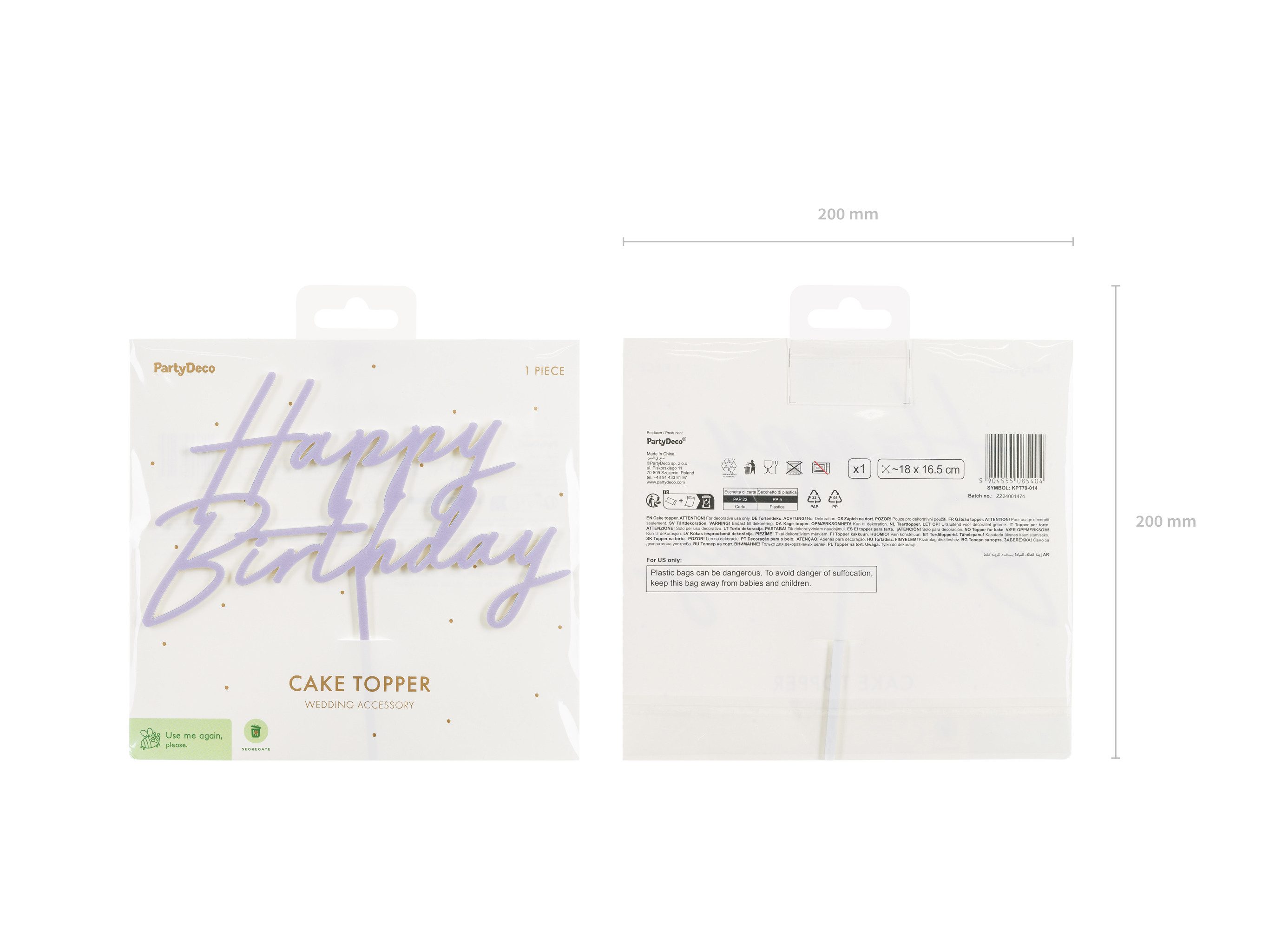 partydeco Tortenstecker, Cake Topper Happy Birthday 18x16cm Helllila