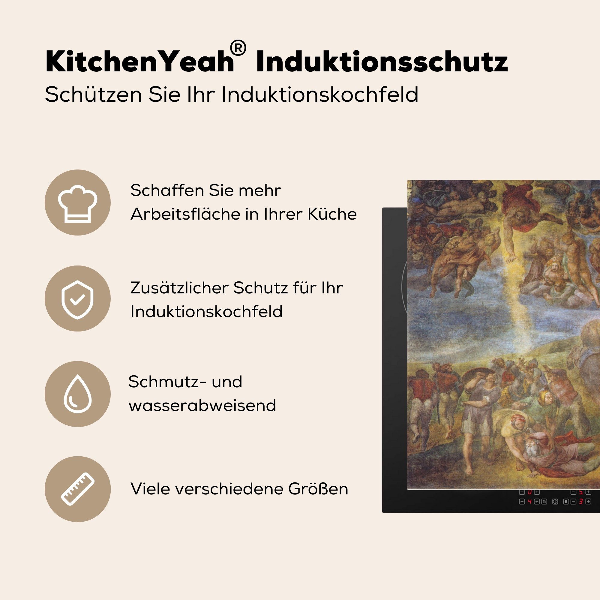 Die Gemälde Vinyl, (1 60x52 tlg), des nutzbar, Paulus Mobile - Bekehrung von Herdblende-/Abdeckplatte cm, Michelangelo, MuchoWow Ceranfeldabdeckung Arbeitsfläche