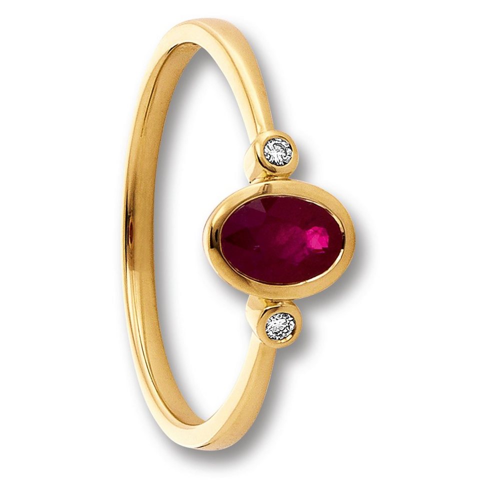 ONE ELEMENT Diamantring 0.02 ct Diamant Brillant Rubin Ring aus 585 Gelbgold,  Damen Gold Schmuck, Mit Liebe gefertigt aus 585 Gelbgold