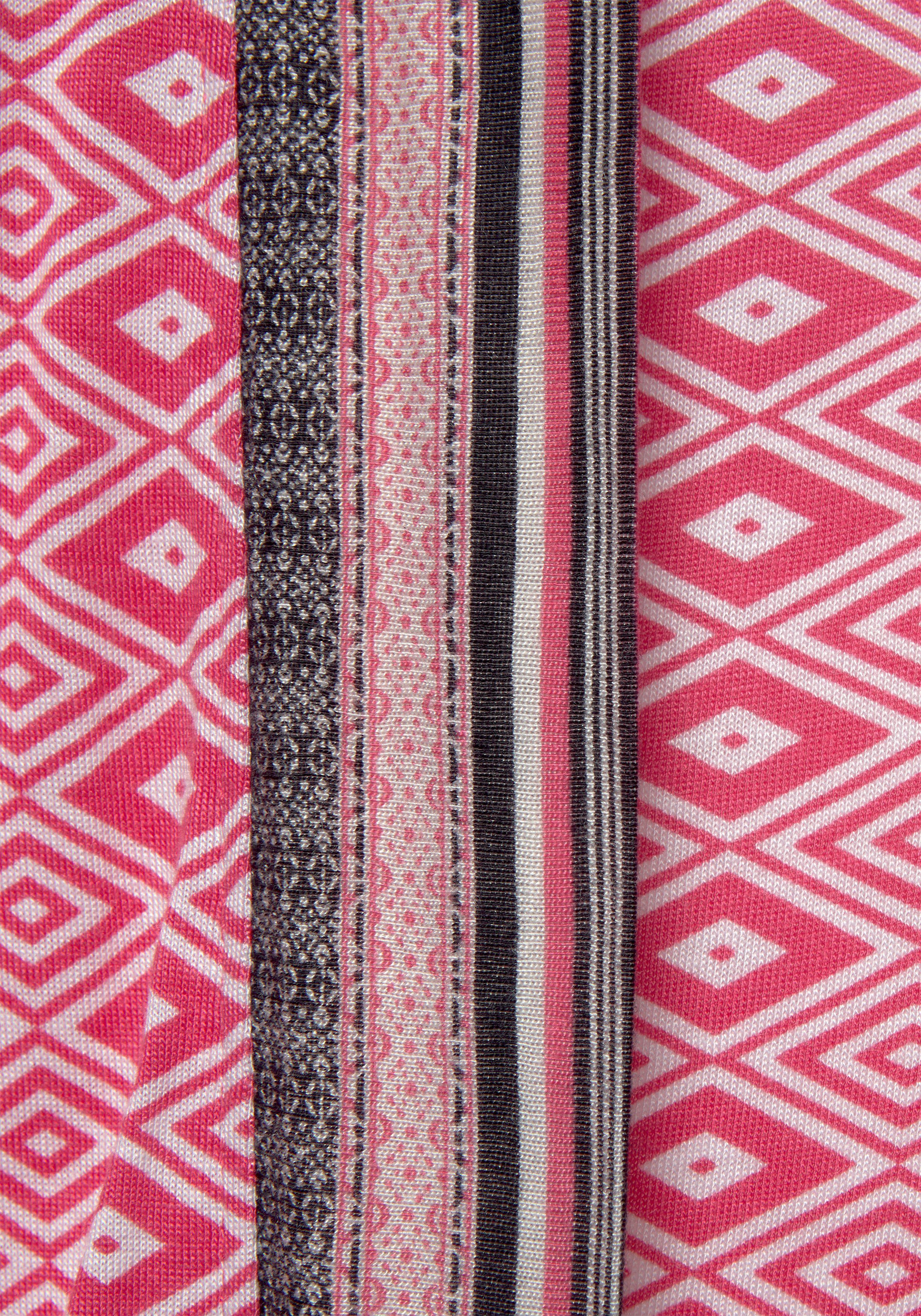 Kurzform, in Ethno-Design Single-Jersey, pink gemustert Vivance Kimono-Kragen, Kimono, schönem Dreams Gürtel,