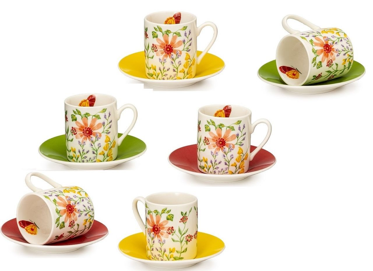Palais Royal Tasse Palais Royal - Espresso Set, 6 Tassen, 6 Unterteller, Frühlingsblumen