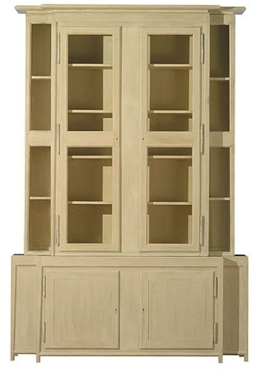 Casa Padrino Vitrine Luxus Landhausstil Vitrine Beige 180 x 45 x H. 270 cm - Handgefertigter Vitrinenschrank - Massivholz Küchenschrank - Landhausstil Möbel