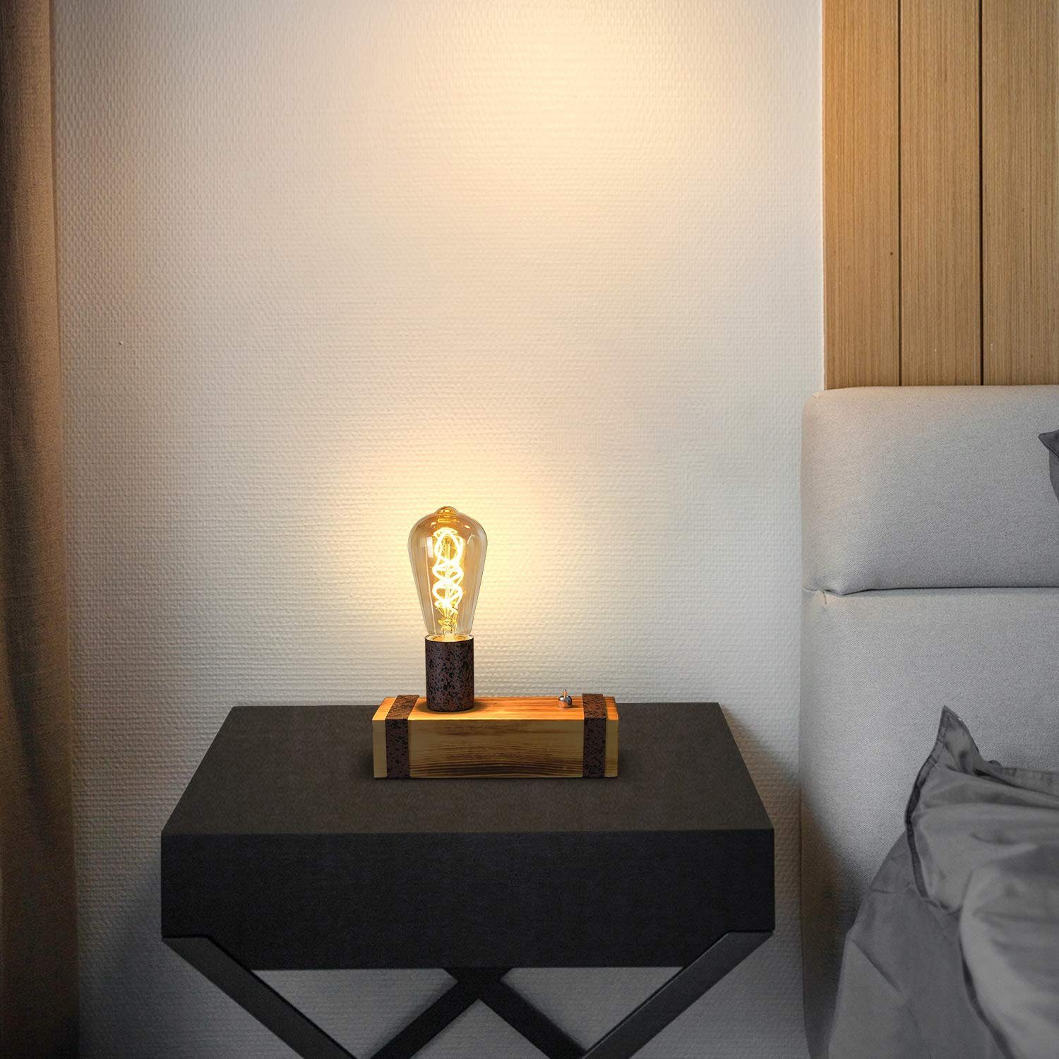 Nettlife Nachttischlampe Retro Industrial Holz E27 Fassungen mit Kabels (15 günstig online kaufen