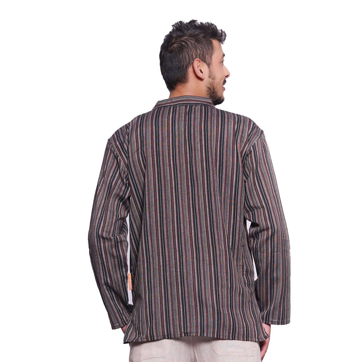SIMANDRA Streifenhemd Herren Kurta Klassisch Gestreift Braun
