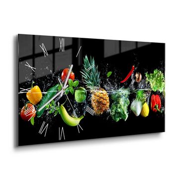 DEQORI Wanduhr 'Sauberes Obst und Gemüse' (Glas Glasuhr modern Wand Uhr Design Küchenuhr)