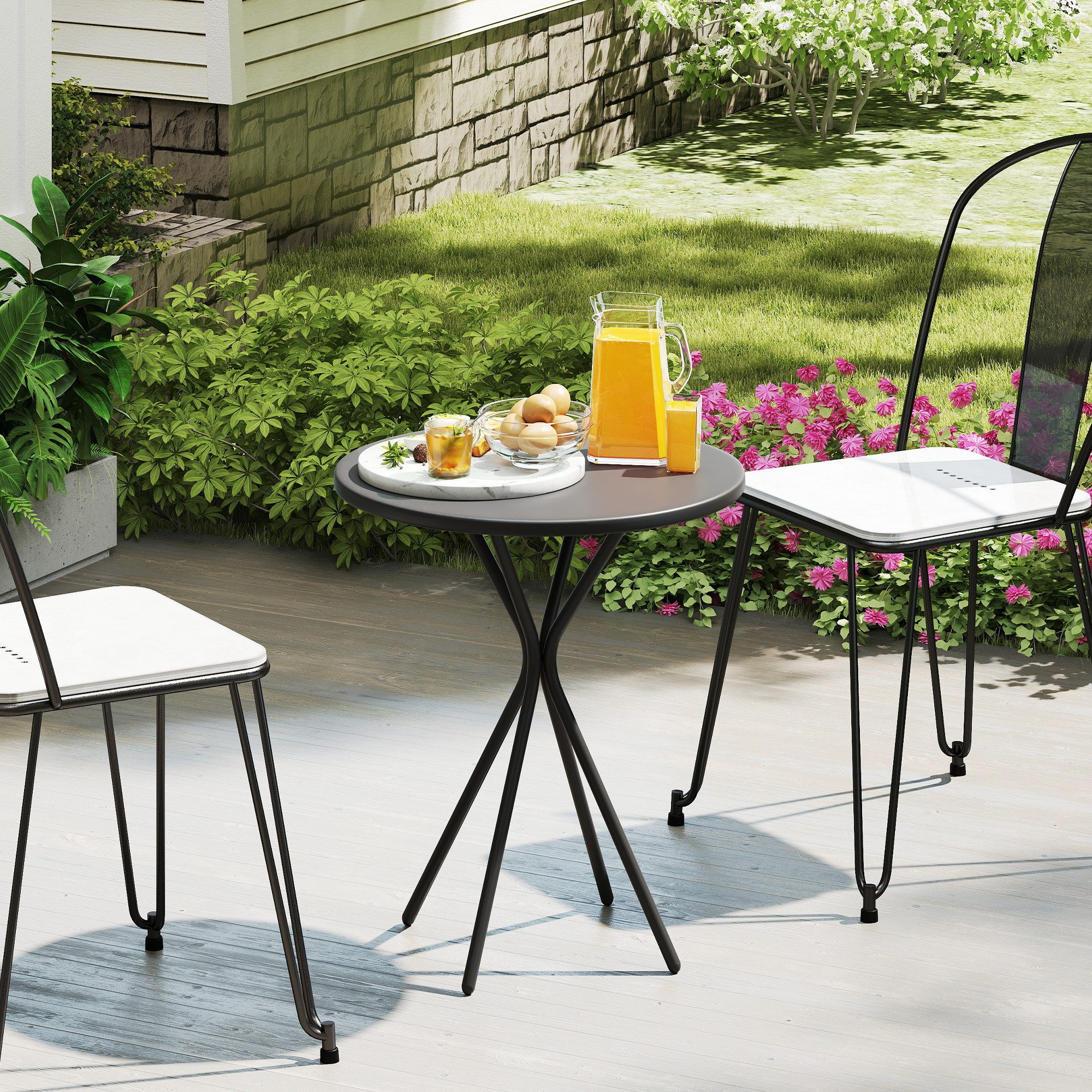 Outsunny Gartentisch mit Fußpolster (runder Esstisch, günstig online kaufen