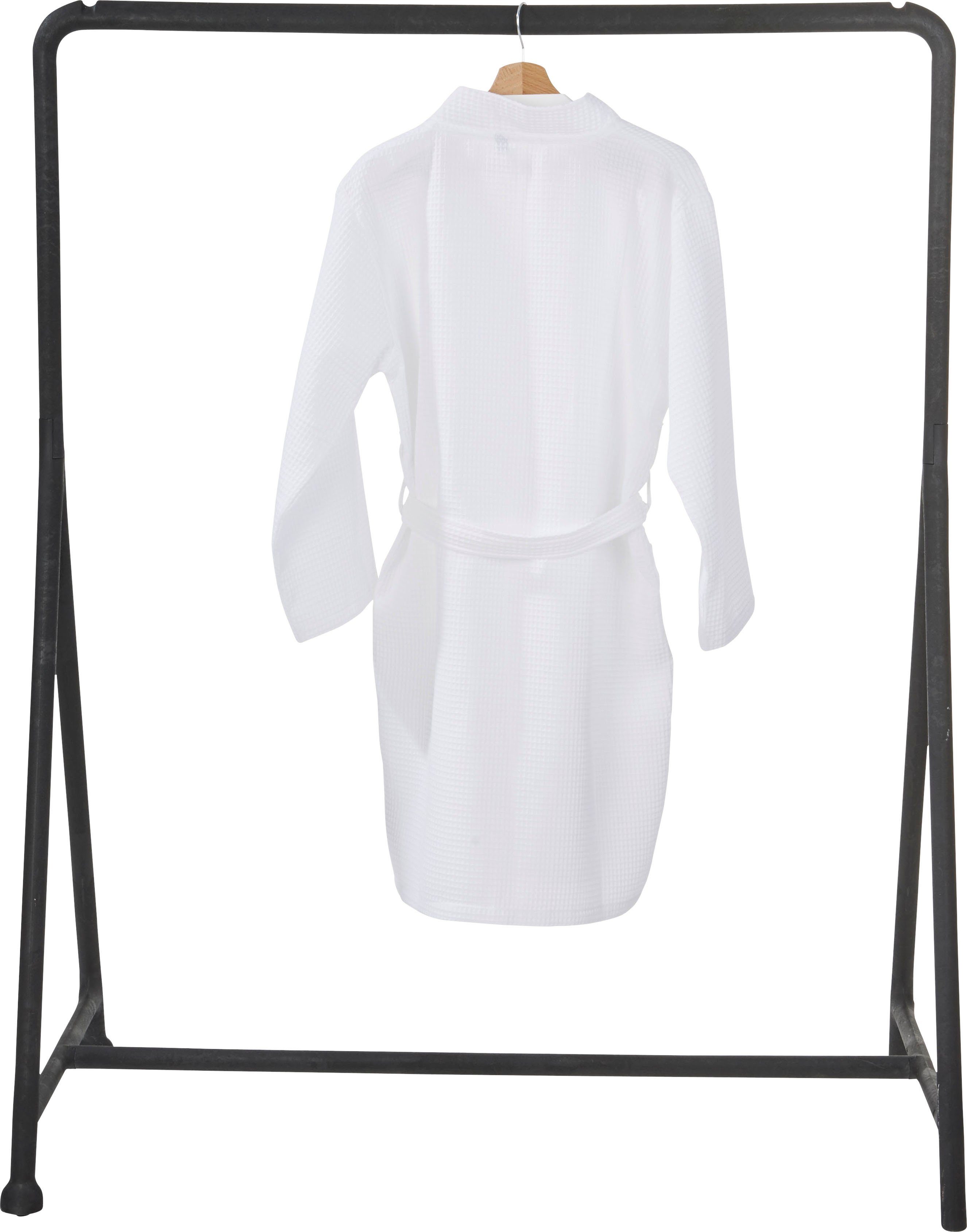 Taschen aufgesetzten mit Kurzform, MySense, Waffelpiqué-Struktur, Piqué, done.® weiß und Damenbademantel Schalkragen