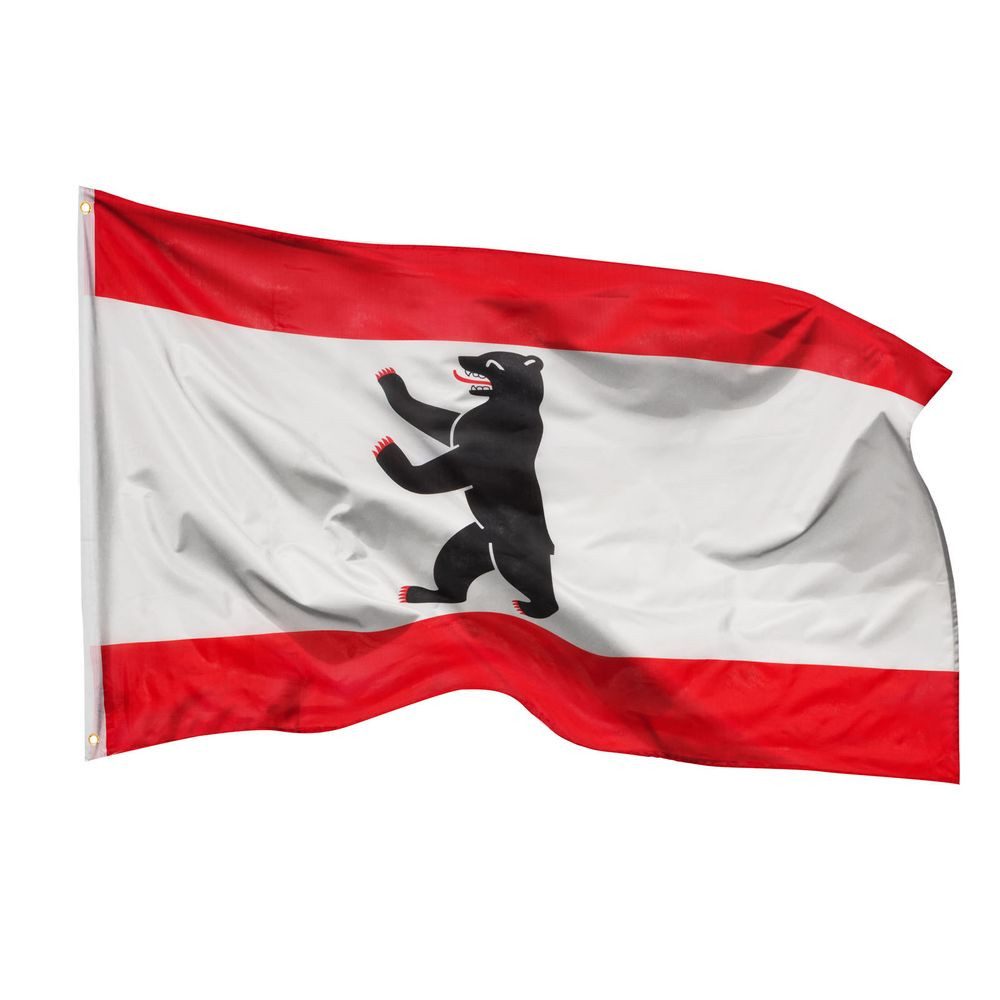 PHENO FLAGS Flagge Berlin Flagge 90 x 150 cm Wappen Bär Hauptstadt Fahne Landessiegel (Hissflagge für Fahnenmast), Inkl. 2 Messing Ösen