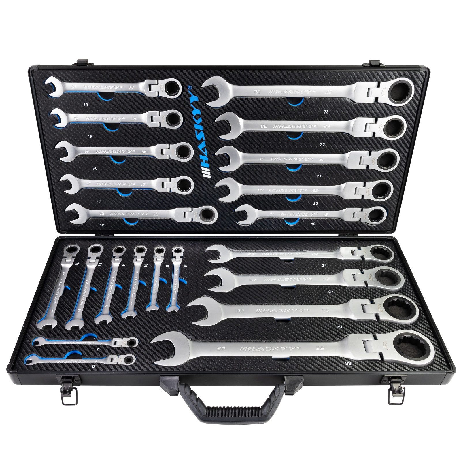 HASKYY Ratsche Gelenkratschenset 22-Tlg. Maul-Ringratschenschlüssel Set 6-32 mm Ratsc