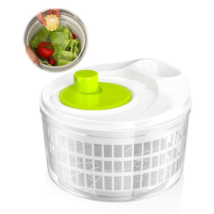 CALIYO Salatschleuder Salatschleuder mit Deckel Küchenhelfer Salattrockner mit Kurbelantrieb und 3L Liter Salatschüssel und Sieb Gemüse und Obst