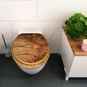 banjado WC-Sitz Bambus2 Motiv Trockenes Holz (umweltfreundliches Material, integrierte Absenkautomatik), 44 x 38 x 5 cm