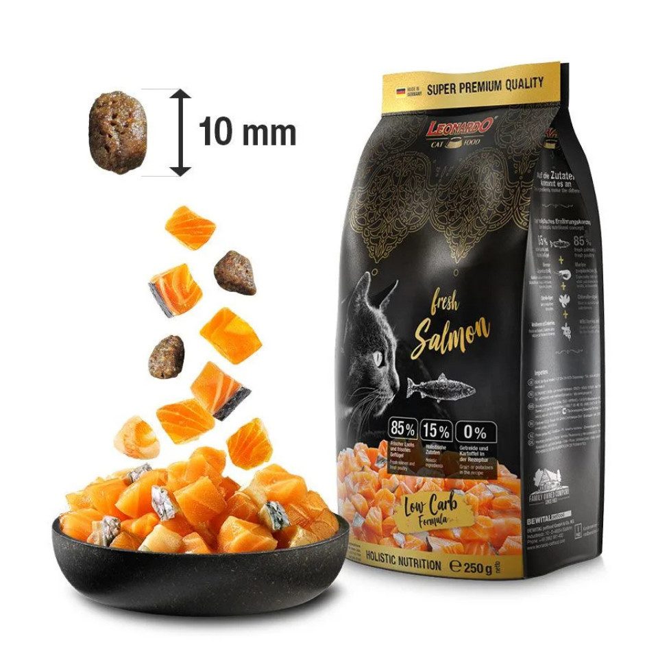 Leonardo Catfood Fresh Salmon & Poultry - getreidefreies Trockenfutter mit 85% Fleisch, Trockenfutter für: Katzen