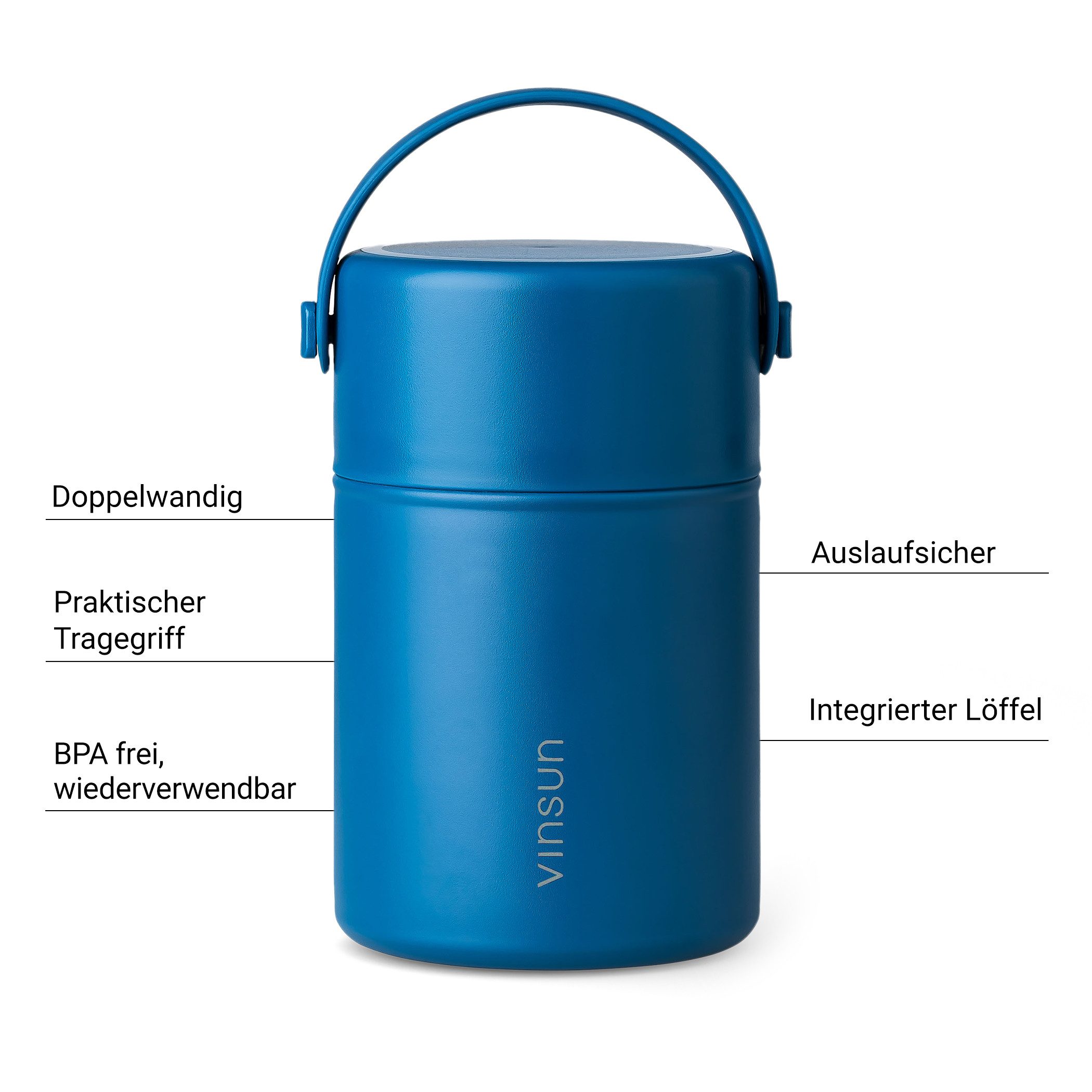 Vinsun Lunchbox Thermobehälter für Essen 800ml inkl. Löffel, doppelwandig isoliert, Edelstahl, BPA frei, auslaufsicher, bruchfest, für warme und kalte Speisen