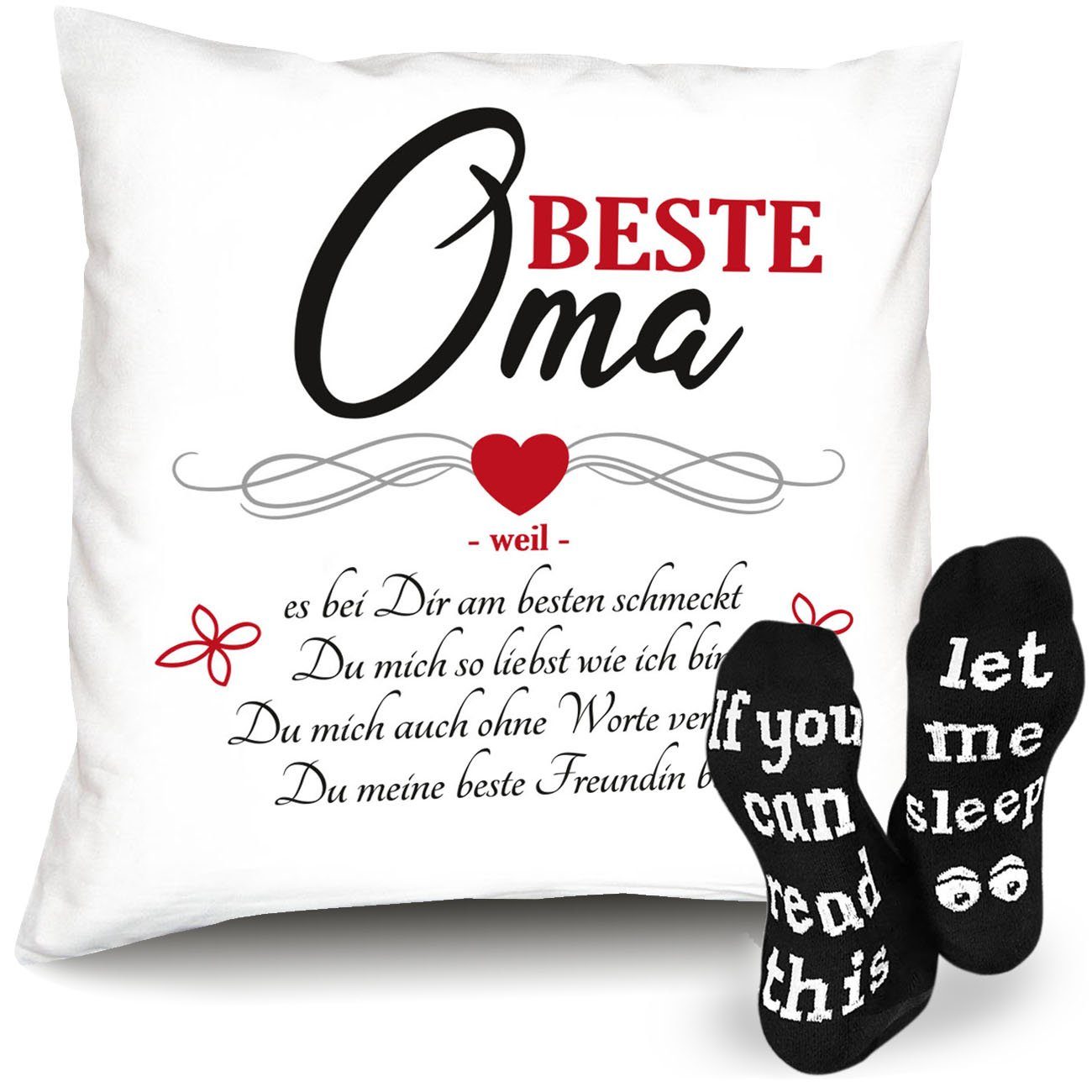 Oma Soreso® Geschenk Weihnachtsgeschenk Geburtstagsgeschenk für + Weihnachten, Muttertag Socken zum Kissen Geburtstag Dekokissen Muttertagsgeschenk