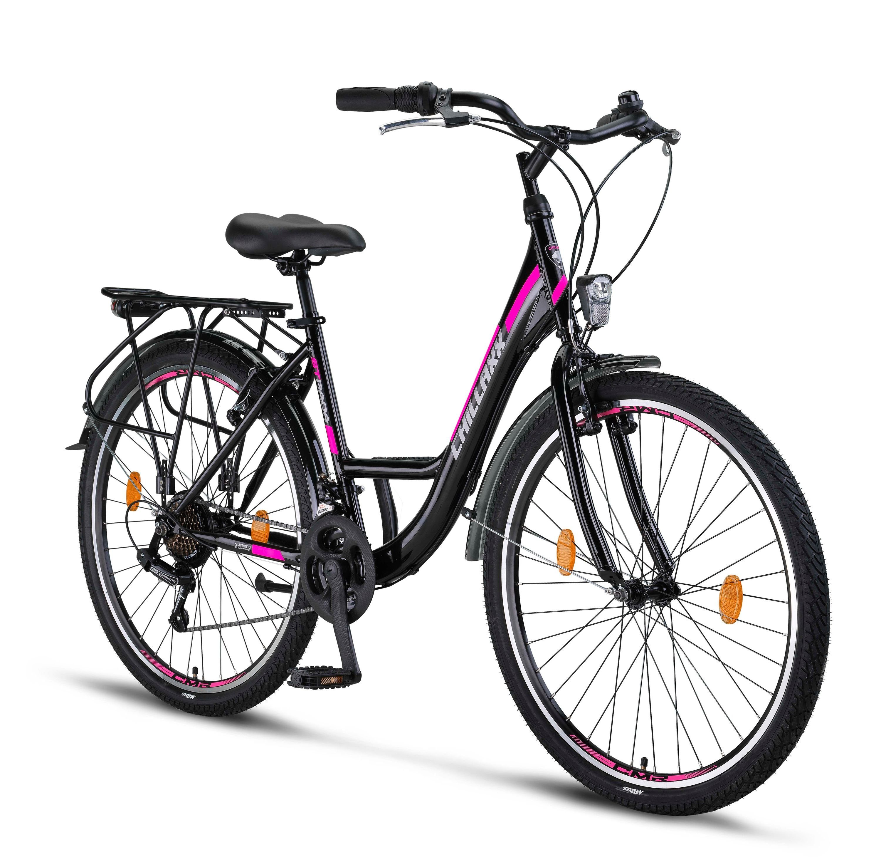 Chillaxx Cityrad Chillaxx Bike Strada Premium City Bike in 24, 26, 28 Zoll Schwarz V-Bremse