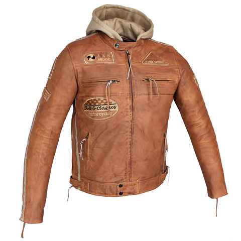 Alpha Speeds Motorradjacke Herren Leder Jacke Biker Freizeit Highway Jacke König Braun (Trennbare Innenjacke + Kapuze) aus weichem Lammleder, mit herausnehmbare Protektoren