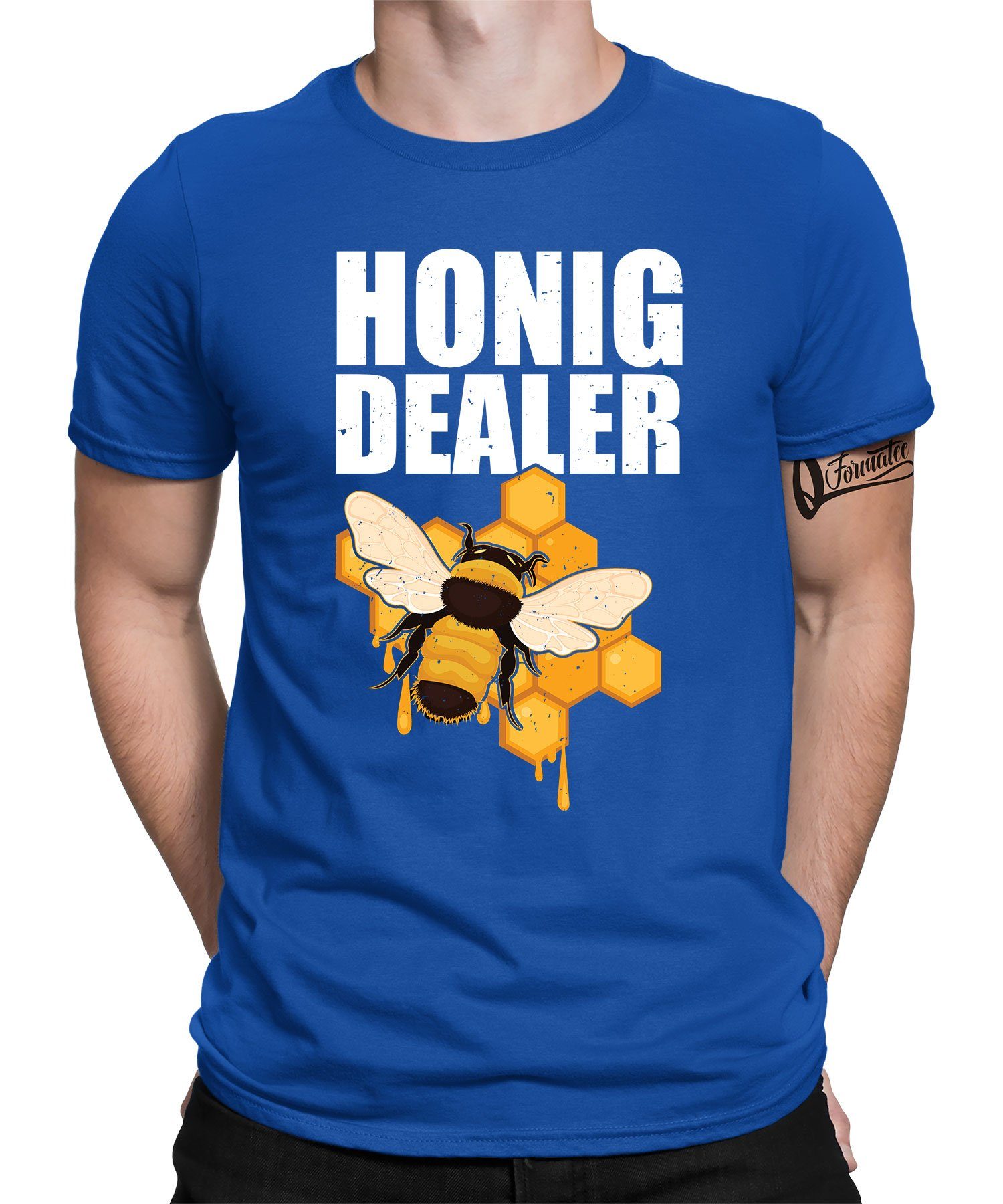 (1-tlg) Quattro Dealer - Honig Biene Formatee Herren Nektar Blau Imker T-Shirt Kurzarmshirt Honig