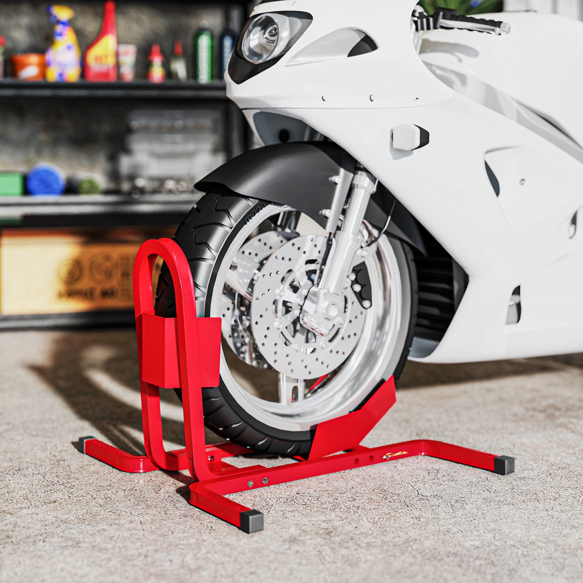 HOMCOM Werkstattkran für 17-21", 430-530 mm Vorderrad, Tragkraft max.250t Motorradwippe 1-St. Motorradständer aus Metall, Rot