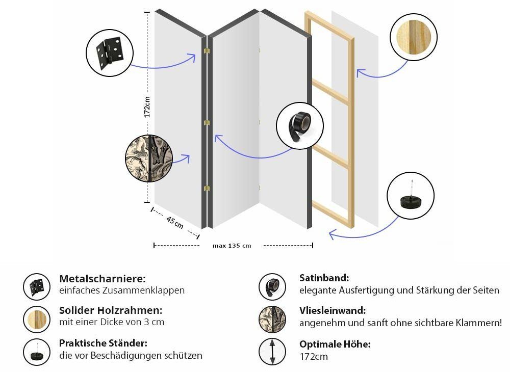 Blau, Grün Motiv Basera® l-A-0015-z-b Beige, Braun, Paravent 3-teiliger Raumteiler,