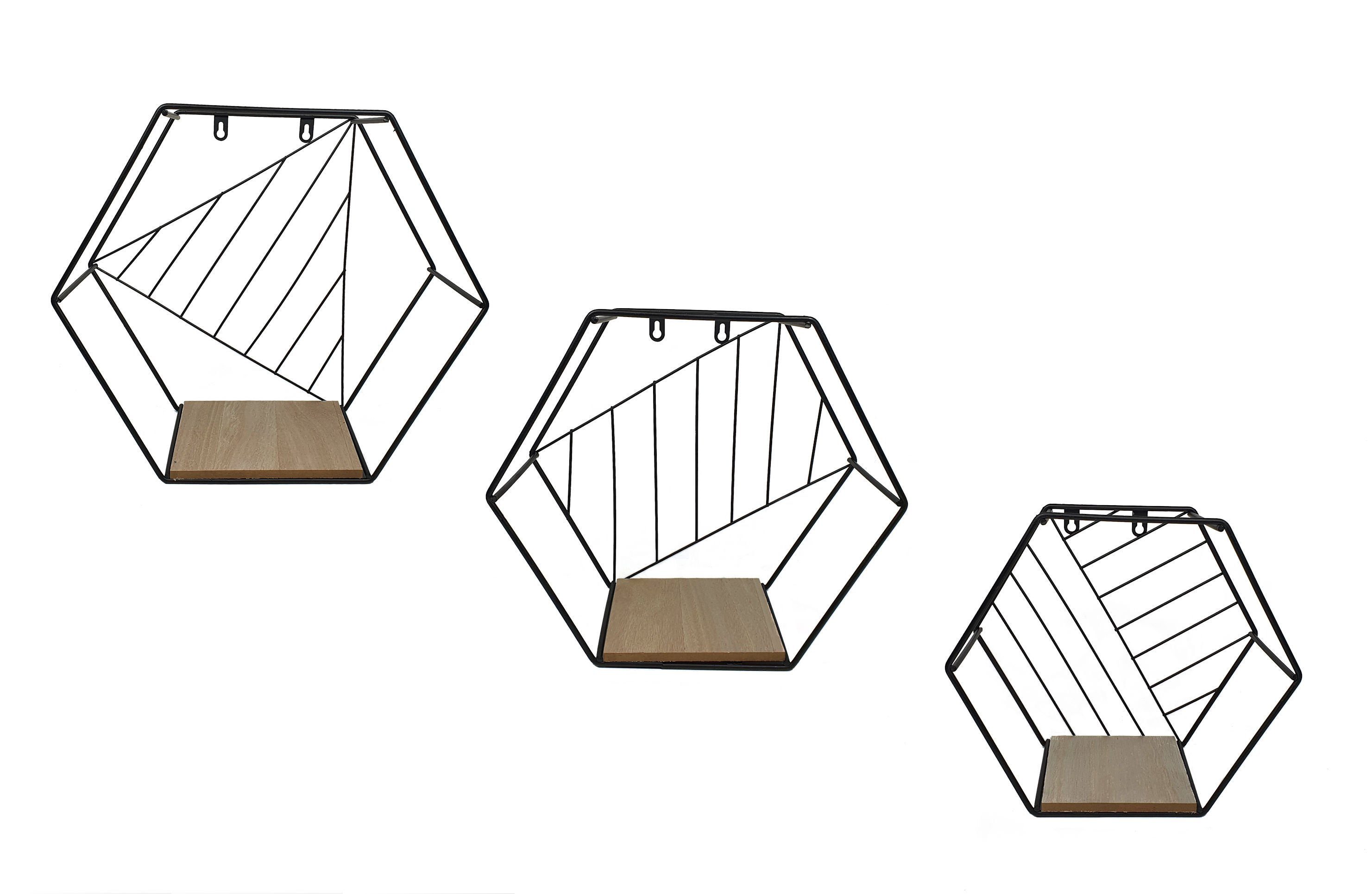 HEXAGON Wandregal 3er - Hänge Design 3-tlg., schwarz Spetebo im Regal Set, Wandregal Sechseck