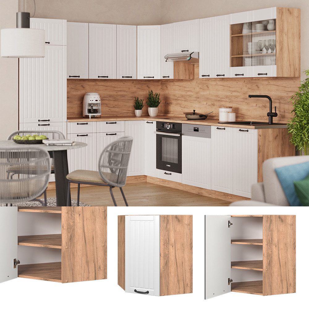 Vicco Eckhängeschrank Fame-Line, Weiß Landhaus/Goldkraft Eiche, günstig online kaufen