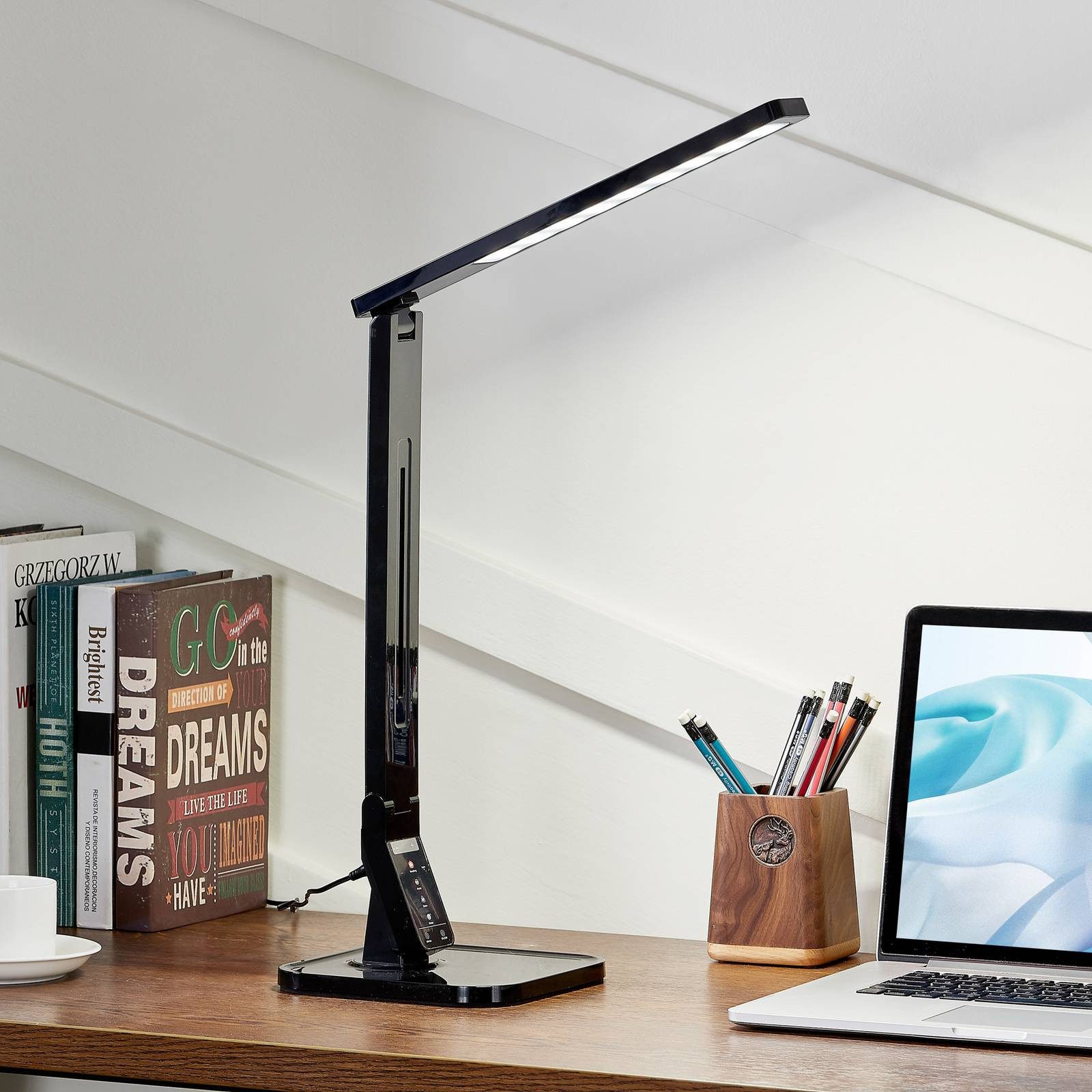 Lindby Schreibtischlampe Eleni, LED, Kunststoff Schwarz Farbwechsel warmwei günstig online kaufen