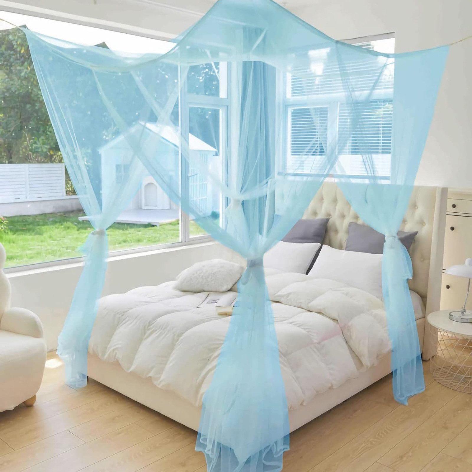 BTTO Moskitonetz Universal Bett-Moskitonetz 4 Ecken Mückennetz Bett In-/ Outdoor, Große Dichtem Netz Insekten-Schutz Fliegennetz Bett für Balkon Camping
