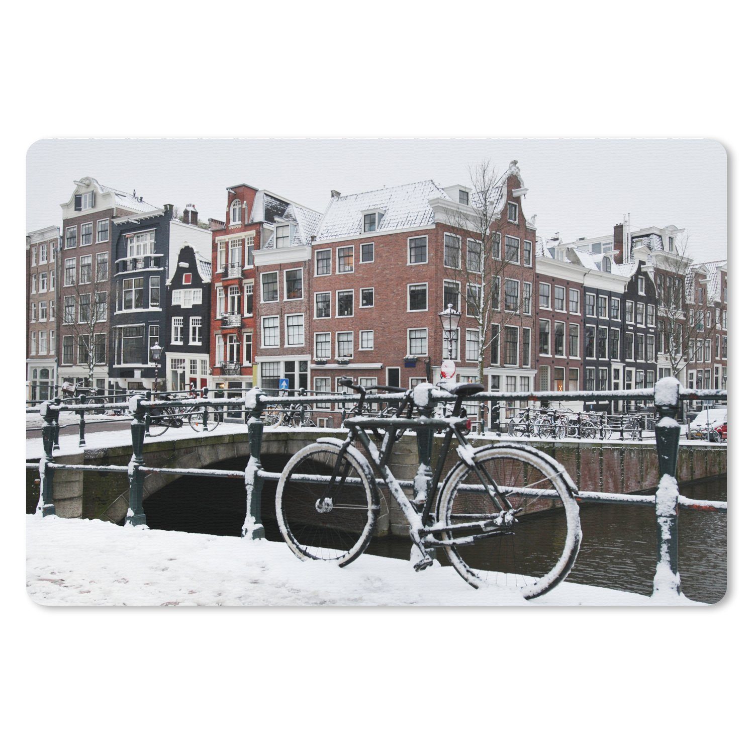 MuchoWow Gaming Mauspad Amsterdam - Fahrrad - Winter (1-St), Mousepad mit Rutschfester Unterseite, Gaming, 120x80 cm, XXL, Großes