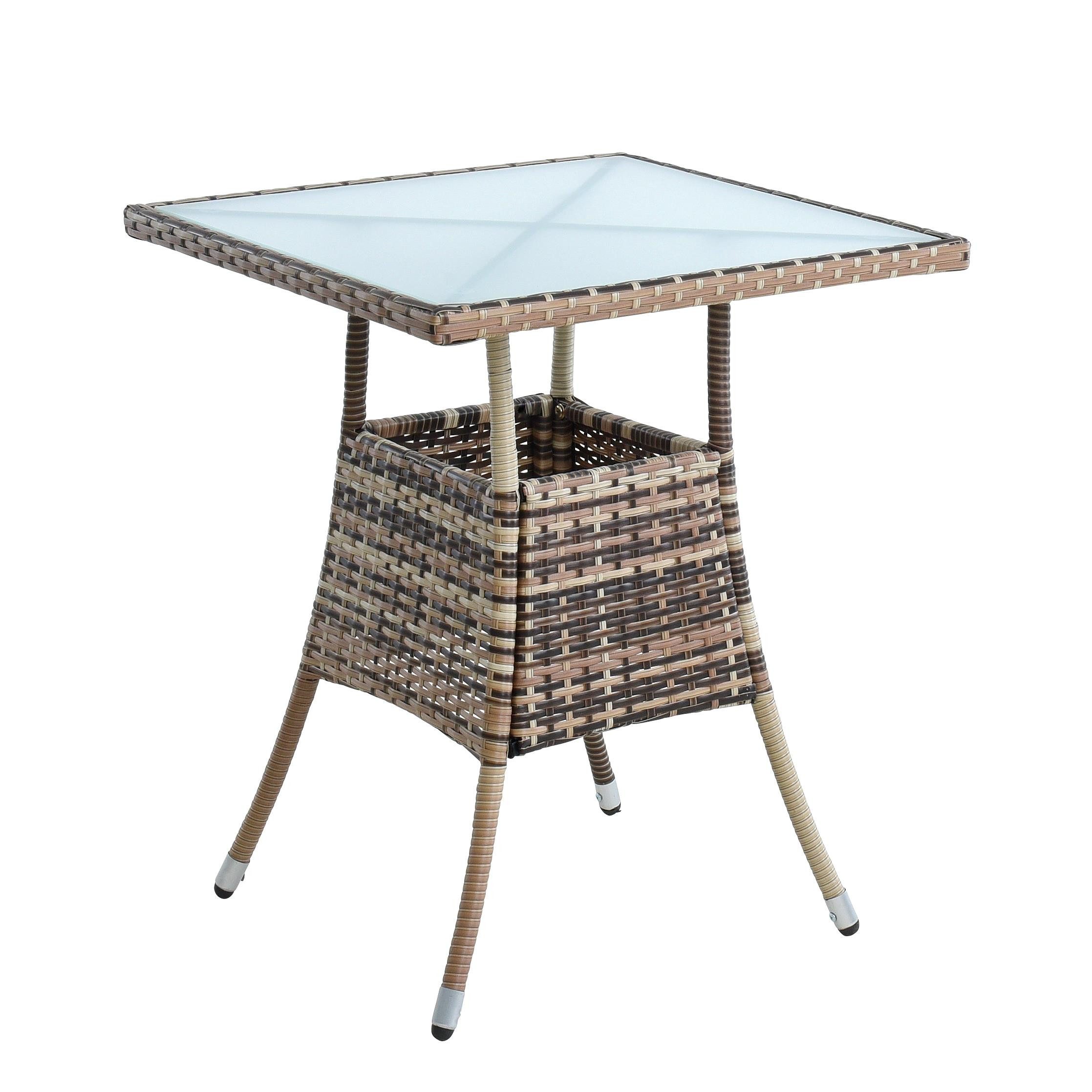 ESTEXO Gartentisch Polyrattan Beistelltisch Balkontisch 57 cm Rattan Tisch Beige-Braun – Bild 5 von 5
