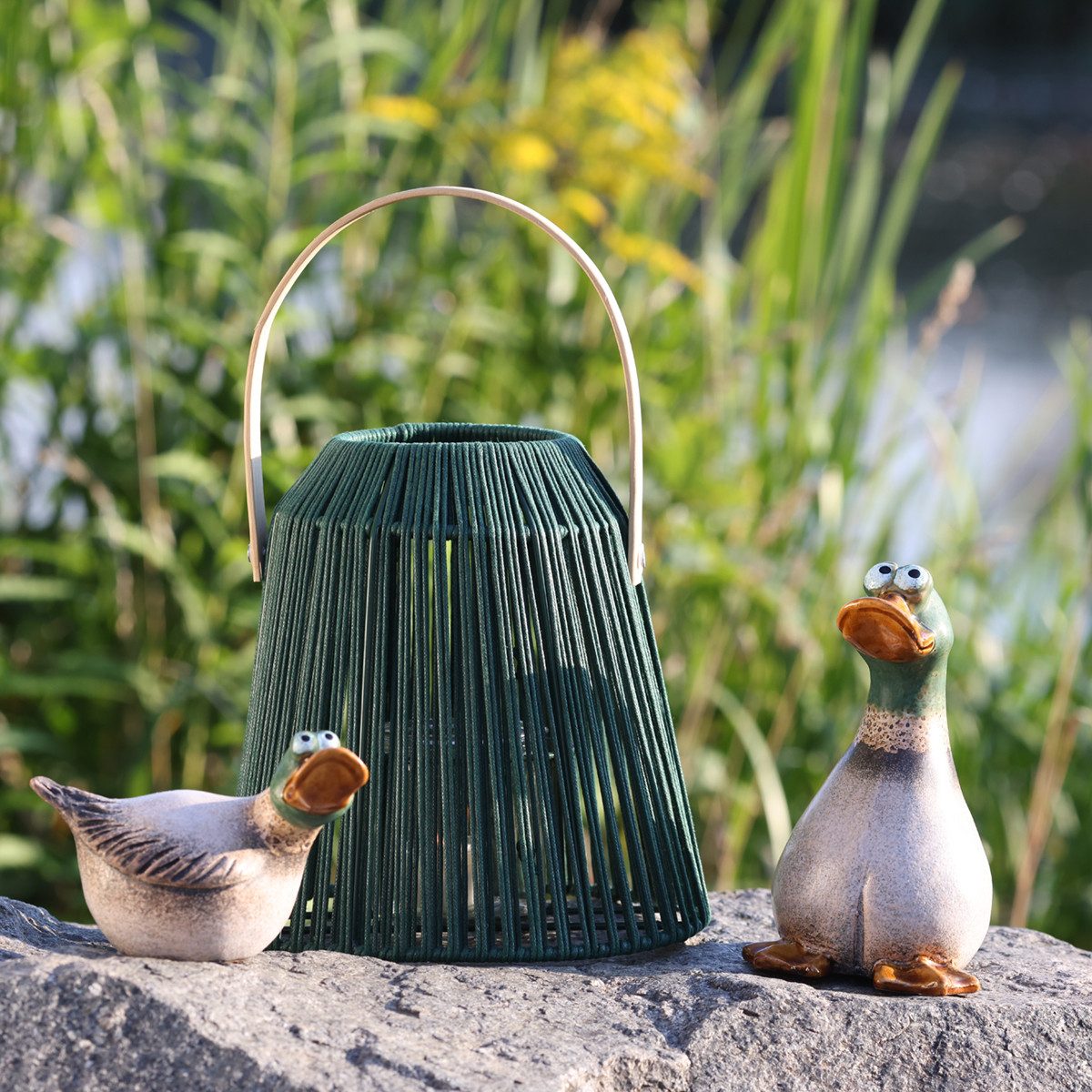 Florists Products Osterhase Keramik Enten Deko Vintage Braun Grün 17,5cm 2er Set Frühling, 2 Stück