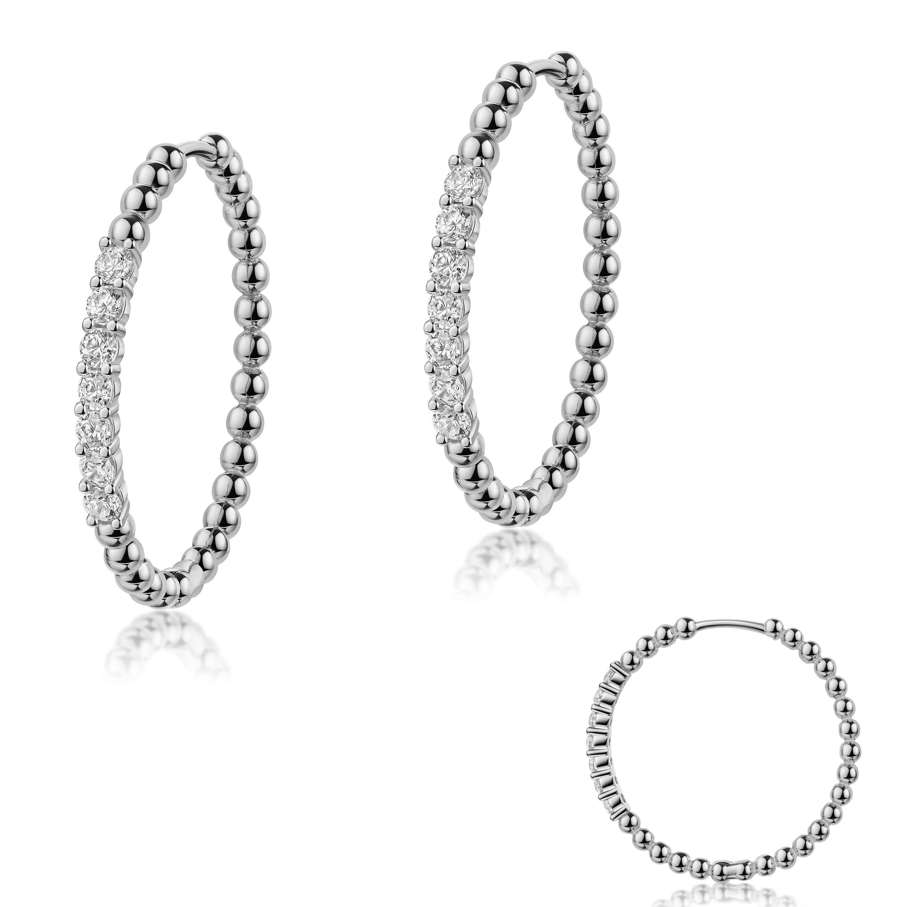 Firetti Paar Creolen Schmuck Geschenk Silber 925 Ohrringe im Kugeldesign, Made in Germany - mit Zirkonia (synth) – Bild 2 von 2