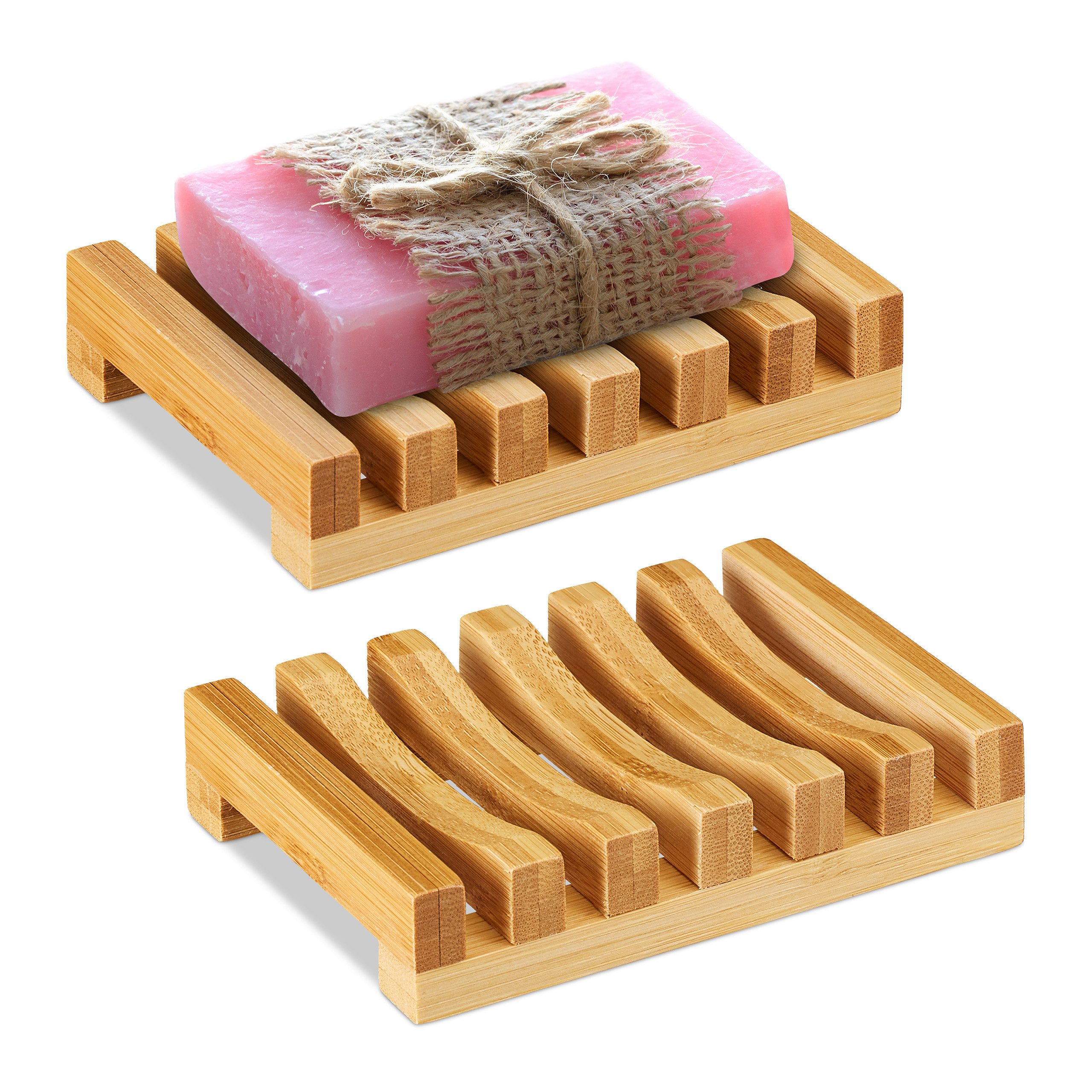 relaxdays Seifenschale 2 x Seifenschale Bambus, günstig online kaufen
