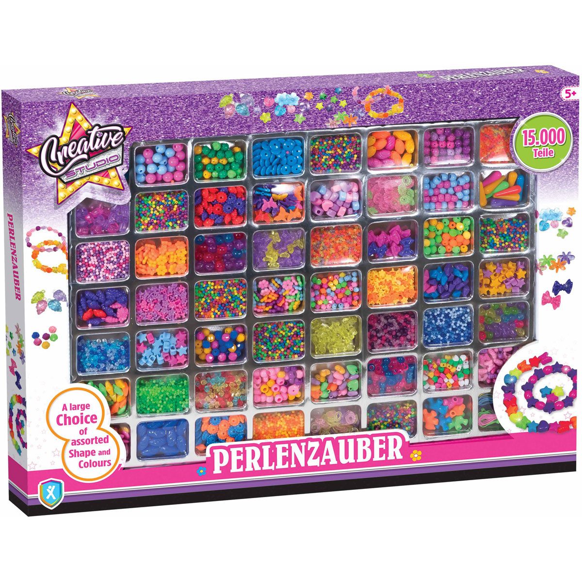 XTREM toys & sports Bastelperlen Bastelperlen Perlenzauber XXL Perlen Set 15.000 Teile Kinder DIY Set, (15000-tlg), Riesenauswahl Perlen, viele Farben und Formen