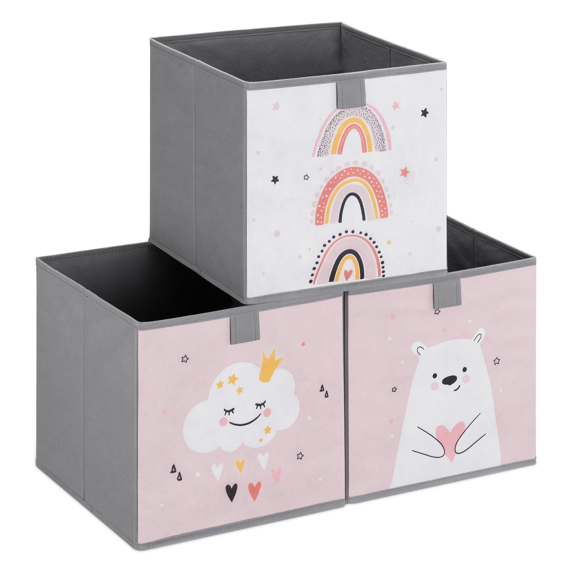 Navaris Aufbewahrungsbox Kinder Aufbewahrungsbox 3er Set - Wolke Motiv Kisten mit Griff Rosa