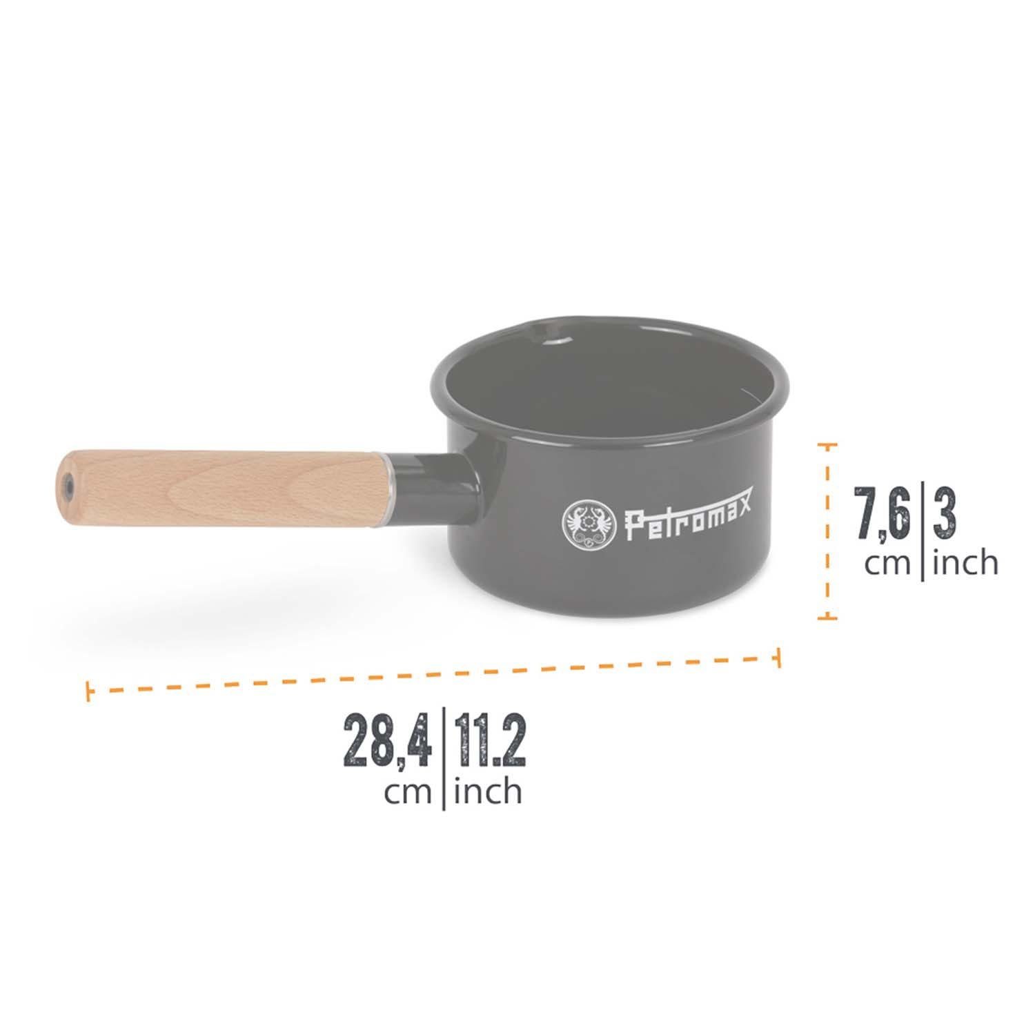 Kochtopf Petromax Emaille Stieltopf Stielkasserolle Indoor Outdoor Küche schwarz 0,5 L, emailliertes Stahlblech