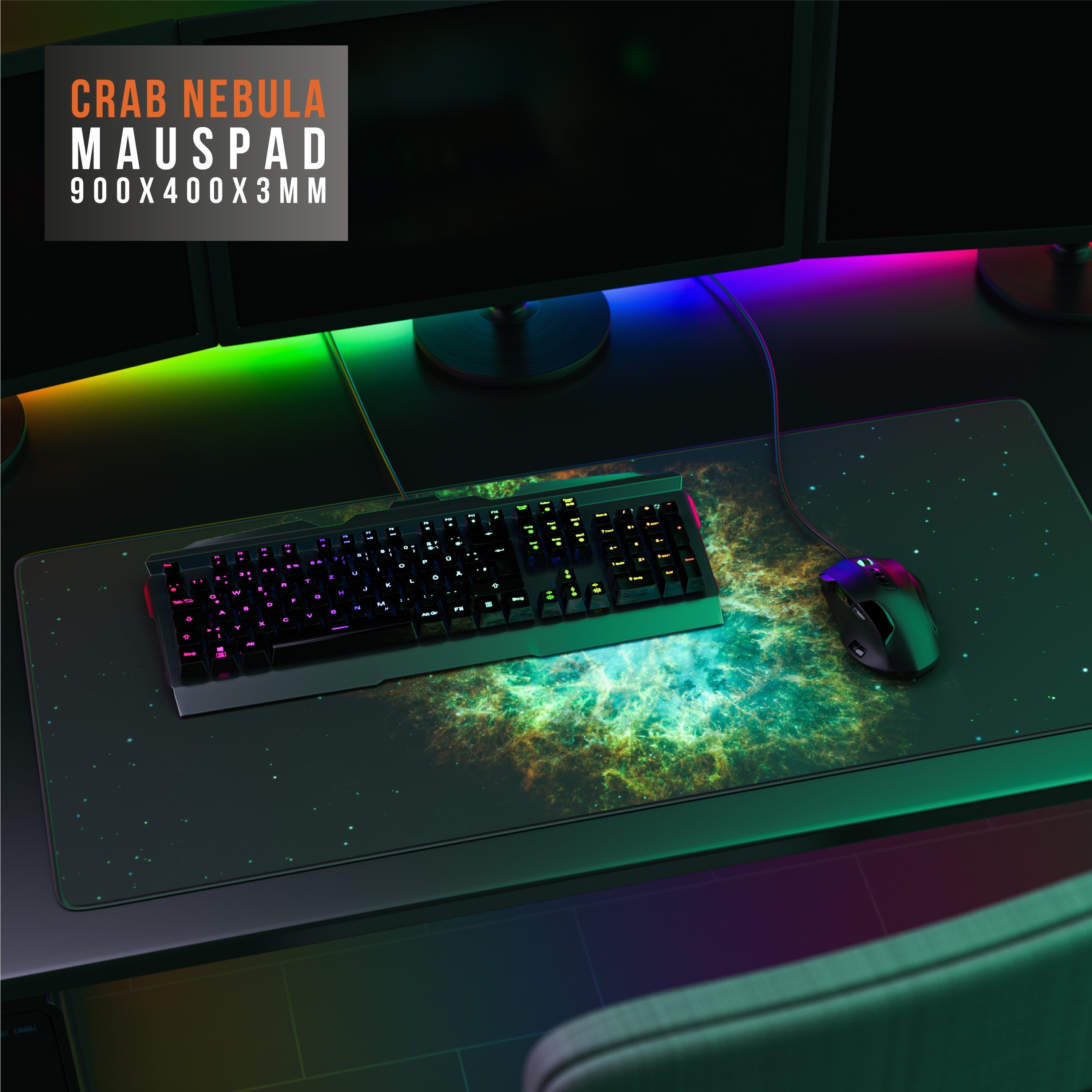 CSL Gaming Mauspad XXL Speed Mousepad 900 x 400 x 3 mm, große Tischunterlage, rutschfest, abwaschbar, Geschwindigkeit & Präzision, Galaxie