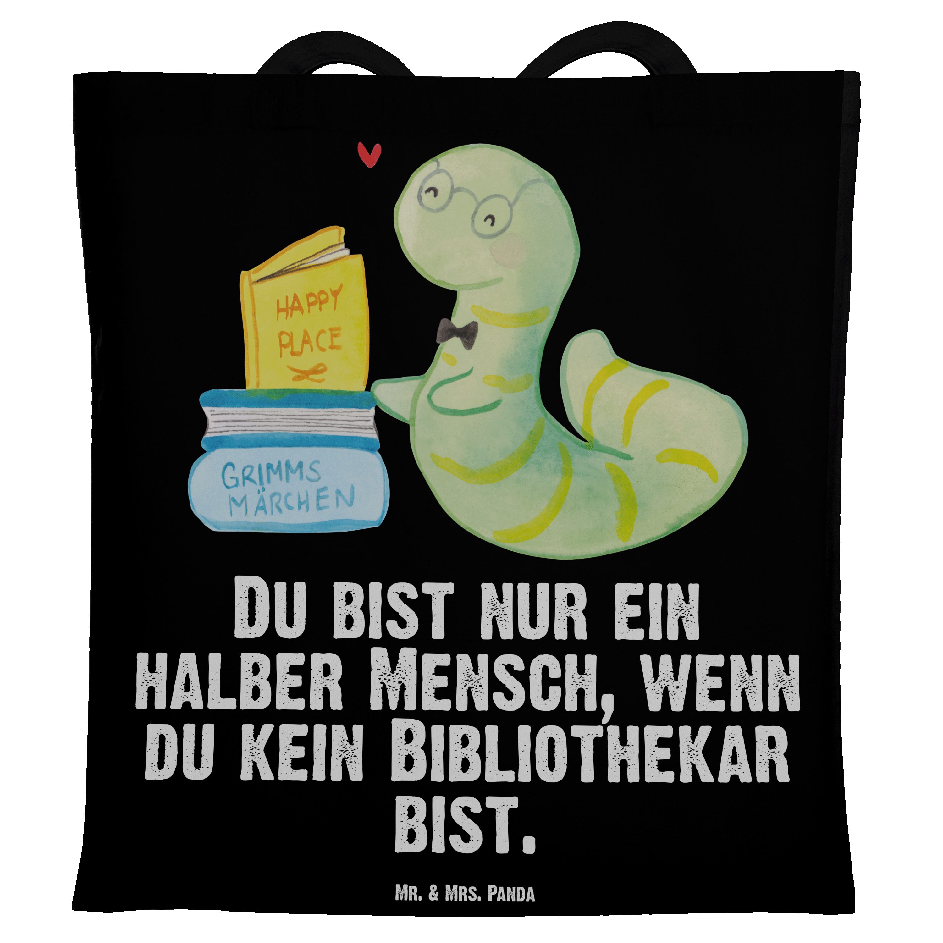 Mr. & Mrs. Panda Tragetasche mit Herz Geschenk, (1-tlg) Jutebeutel, Ein - Jubiläum, Bibliothekar Schwarz 