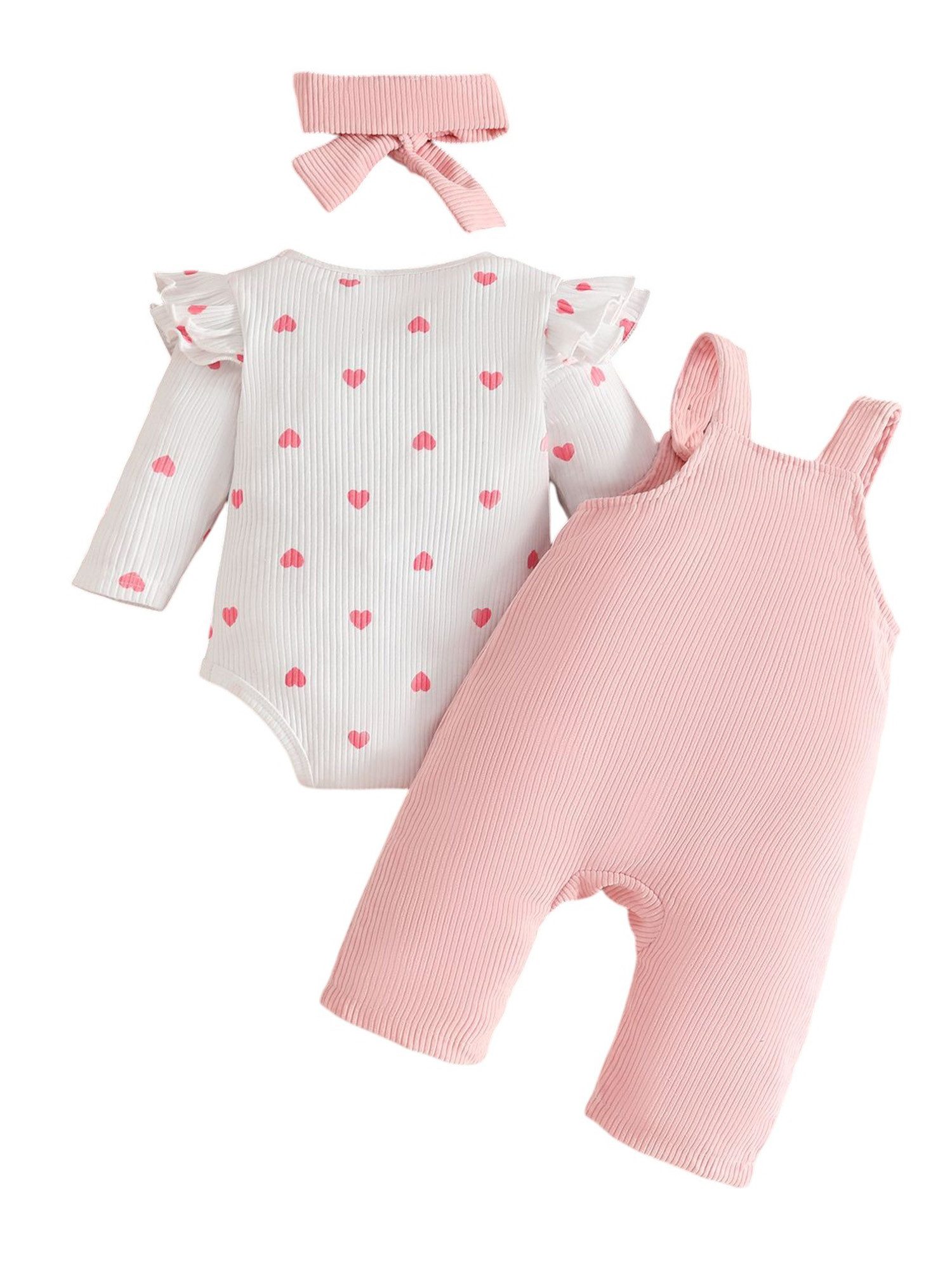 Lapastyle Overall Baby Mädchen bedruckte Langarmbody, Cord-Latzhose und Stirnband (Set, 3-tlg) Lässiger Anzug im Colorblocking Stil, geeignet für Frühling und Herbst
