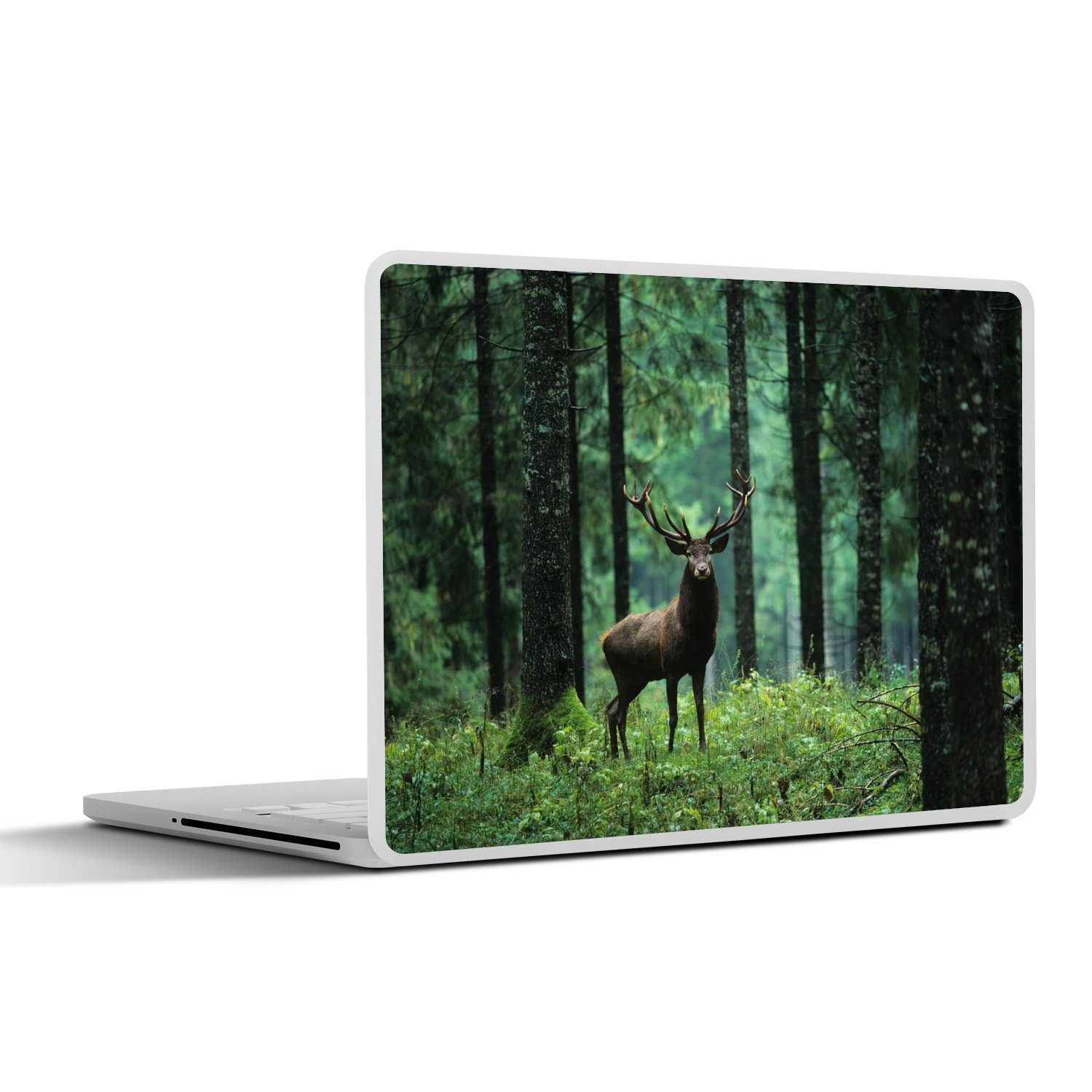 MuchoWow Laptop-Aufkleber Hirsche - Wald - Bäume - Tiere - Natur, (1tlg), Laptop Folien Cover, Aufkleber, Sticker, Schutz vor Kratzern, 25x18 cm