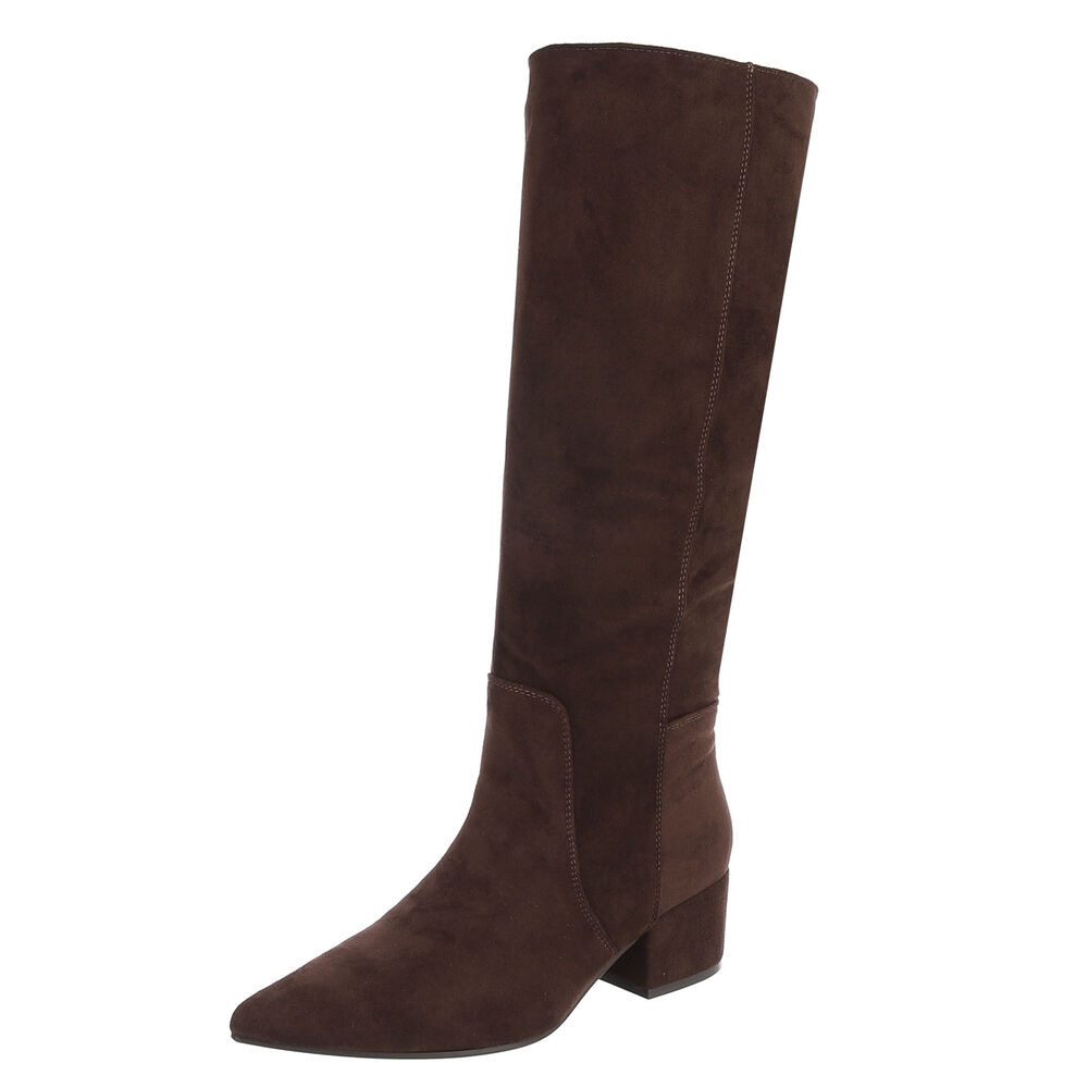 Ital-Design Damen Langschaftstiefel mit Blockabsatz und spitzer Form Stiefel (92214402) Blockabsatz Stiefel in Braun