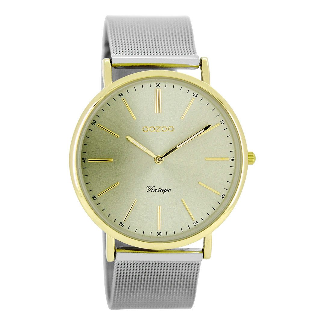 OOZOO Quarzuhr Vintage Damenuhr C8159, Goldfarben, Silbernes Meshband, 40 mm, Elegante Armbanduhr für Damen & Herren