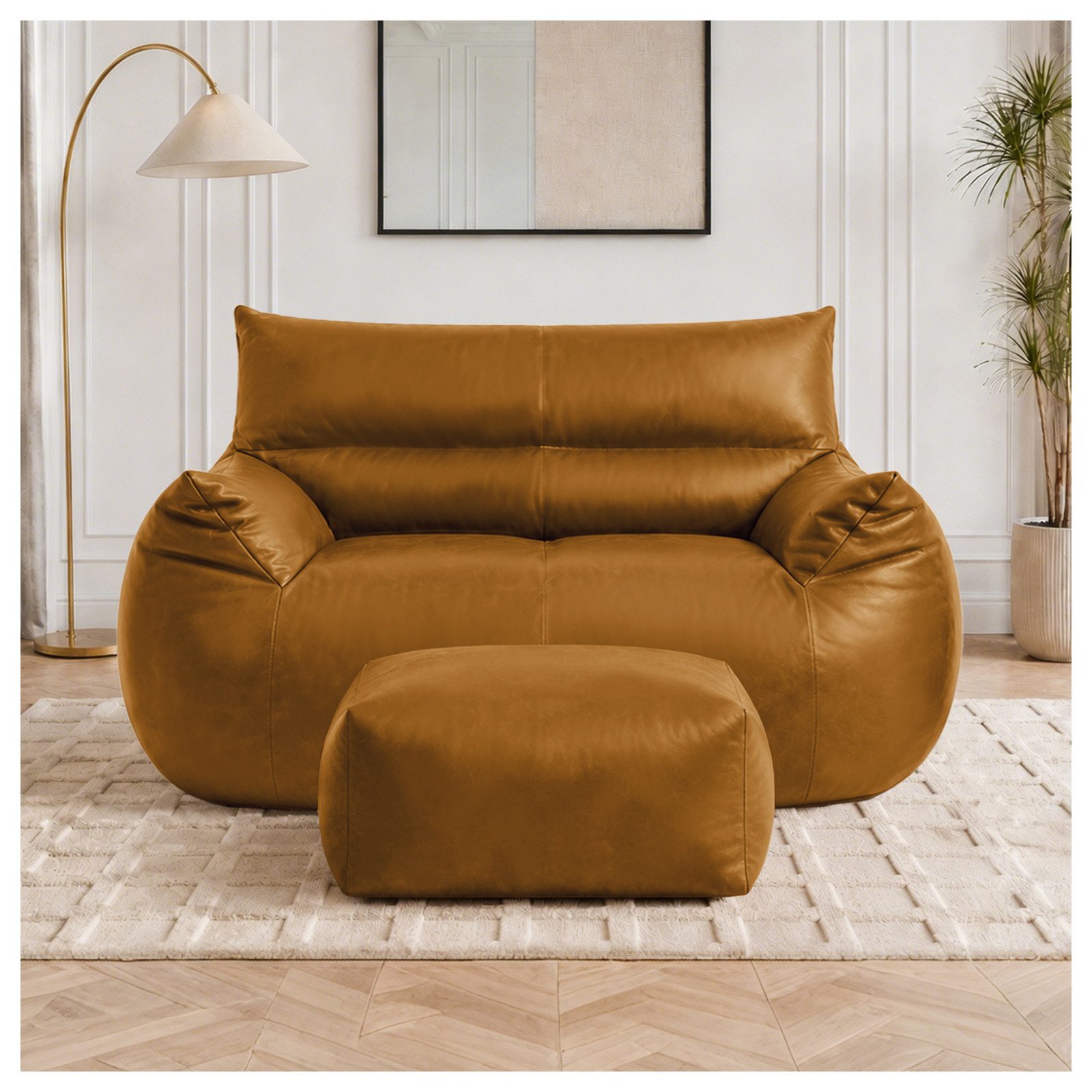 VUZINIC Loungesessel Übergroßer Vintage-Kunstleder Liegesessel mit Fußhocker (2-St), hochdichter Schaum für Wohn- & Schlafzimmer, Braun