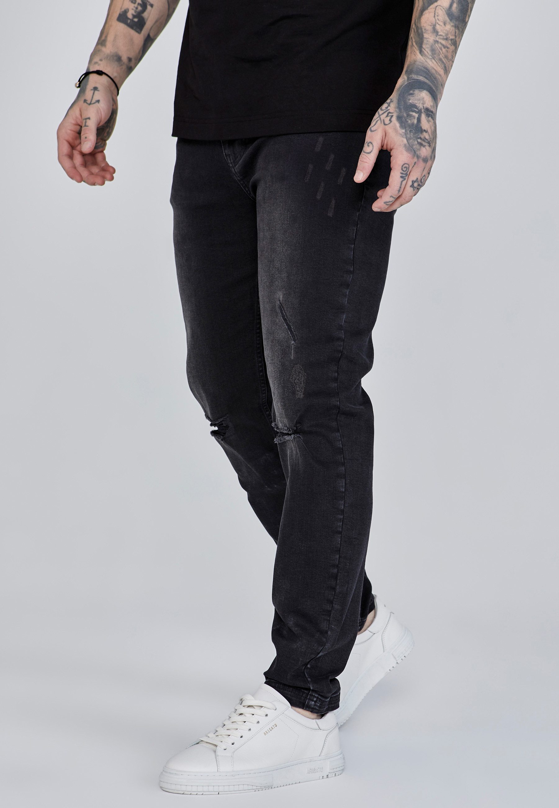 Siksilk Slim-fit-Jeans SikSilk Herren Schwarze Distressed Slim Fit Jeans günstig online kaufen